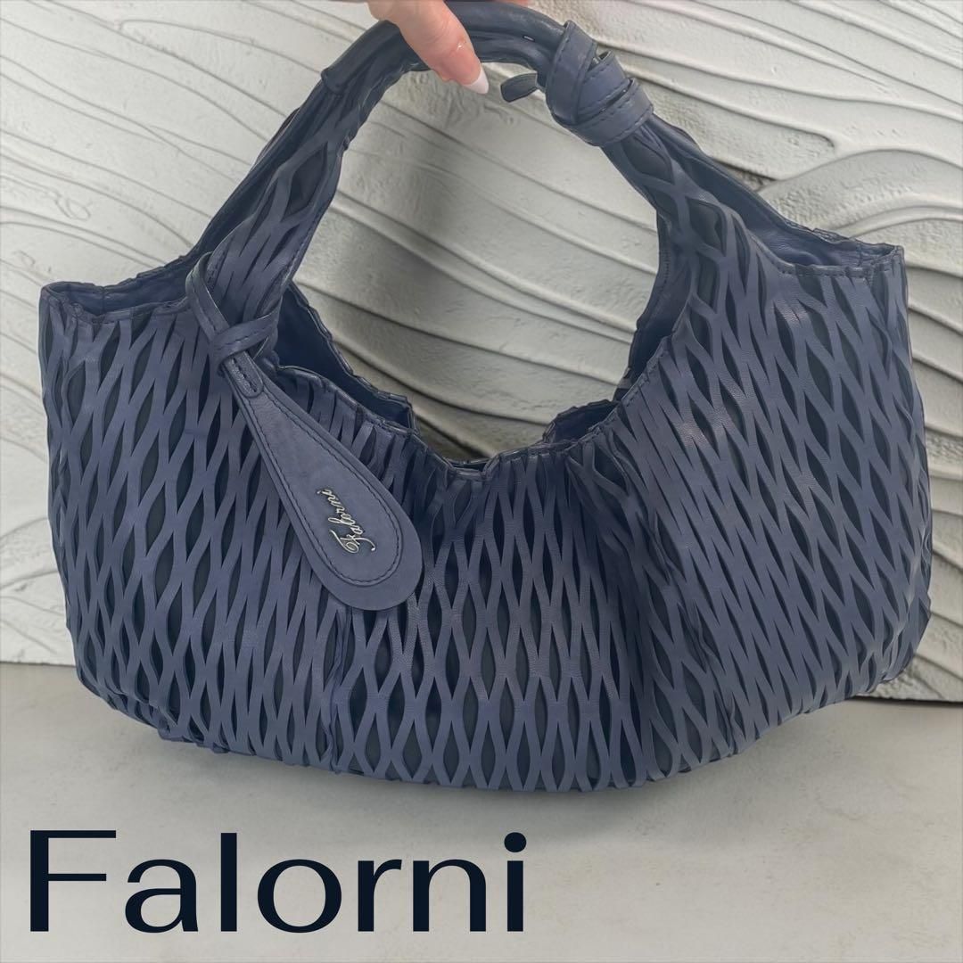美品　ファロルニメッシュトートバッグ ネイビー