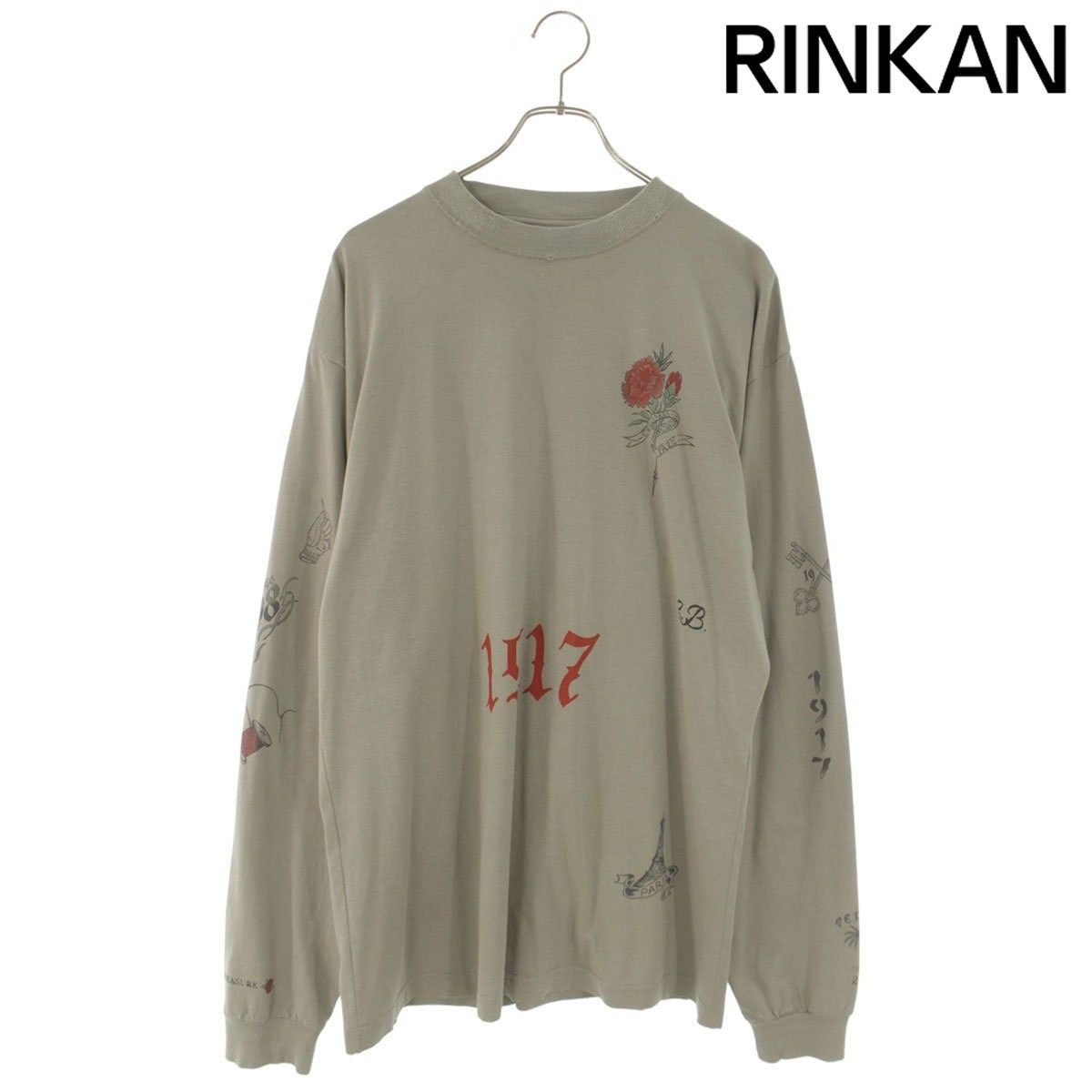 バレンシアガ 744449 TUVJ2 ダメージ加工タトゥープリント長袖カットソー メンズ XS