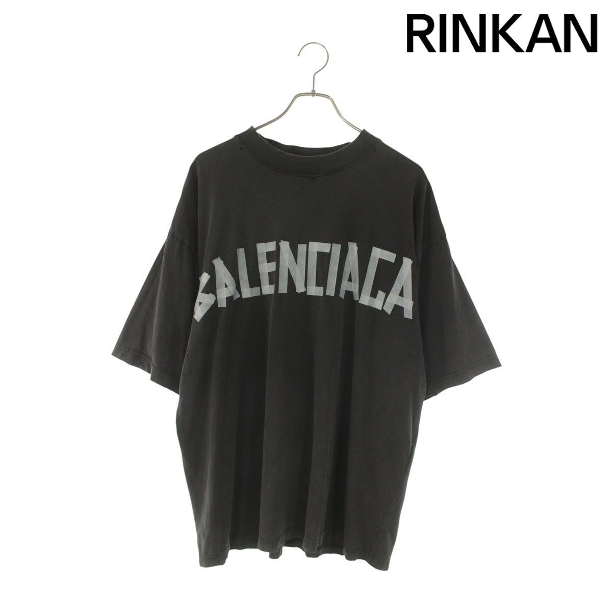バレンシアガ 764235 TRVK1 テープタイプロゴプリントヴィンテージ加工Tシャツ メンズ M