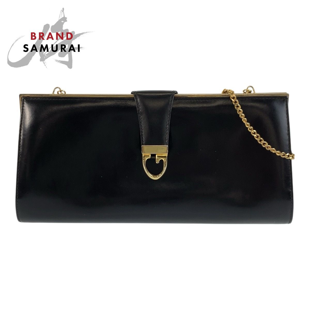 美品 GUCCI グッチ ヴィンテージ オールドグッチ ブラック 黒 ゴールド金具 レザー チェーンショルダーバッグ ポシェット 603104【中古】