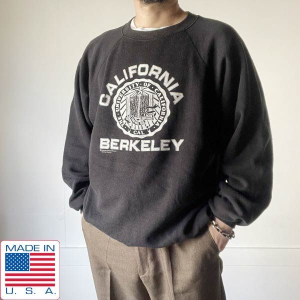80s USA製 CALIFORNIA BERKELEY カレッジプリント スウェット 黒 XL ブラック トレーナー ヘインズ アメリカ製 ビンテージ D154-13-0010ZT