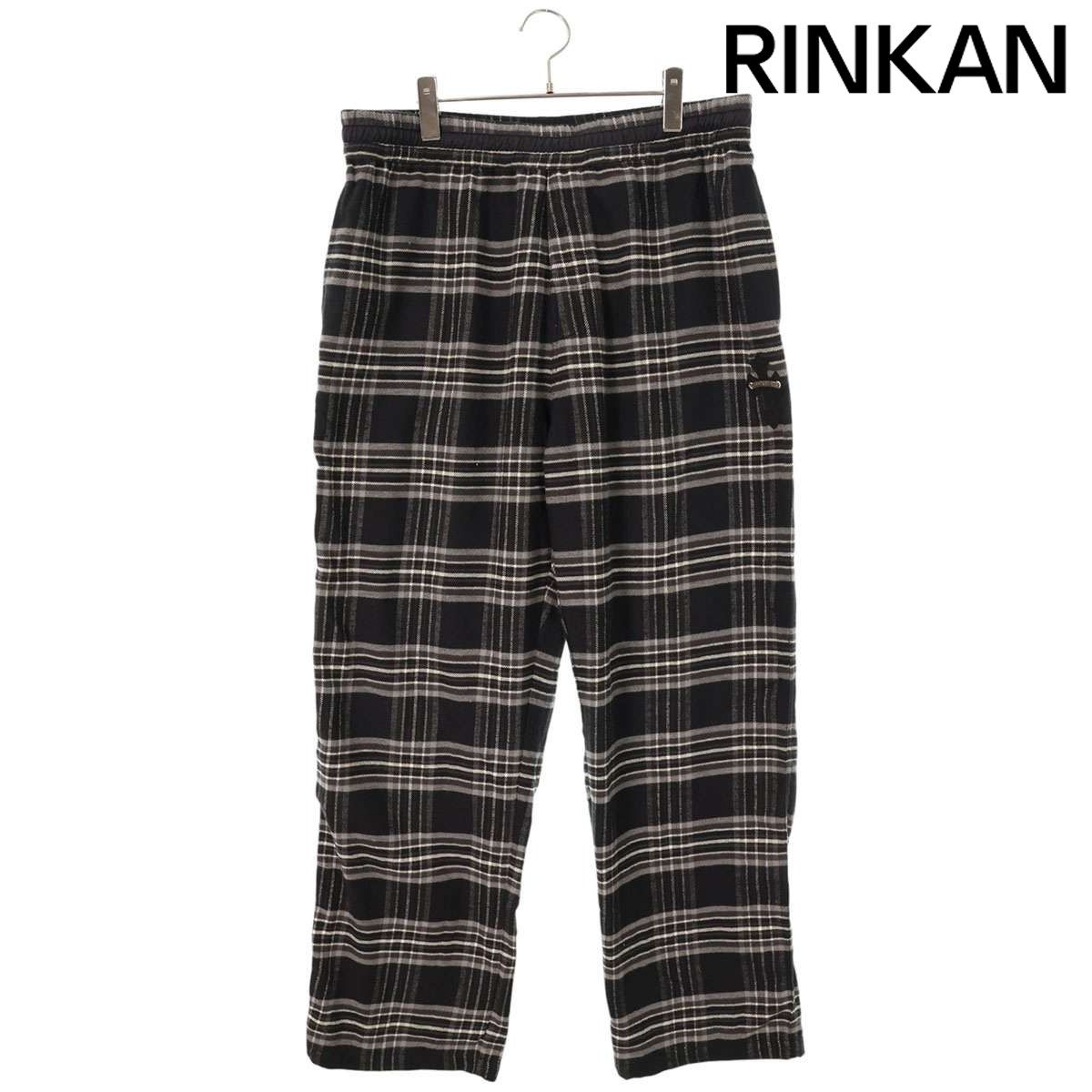 クロムハーツ Cross Leather Patch After School Flannel Check Pants クロスパッチ付チェック柄ロングパンツ メンズ XL
