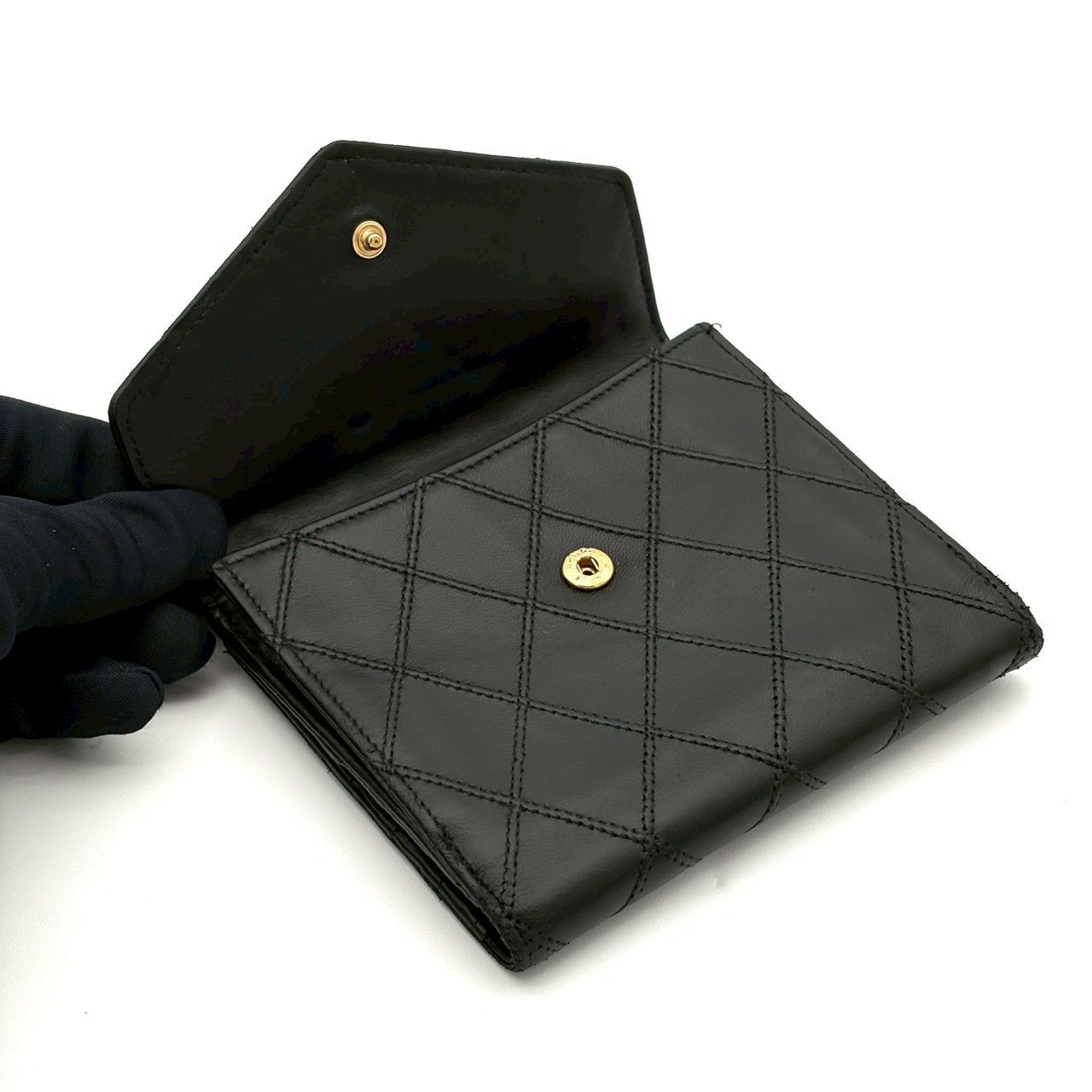 シャネル ビコローレ マトラッセ ラムスキン 二つ折り 財布 ココマーク 黒 CHANEL シャネル ビコローレ マトラッセ Wホック 二つ折り財布
