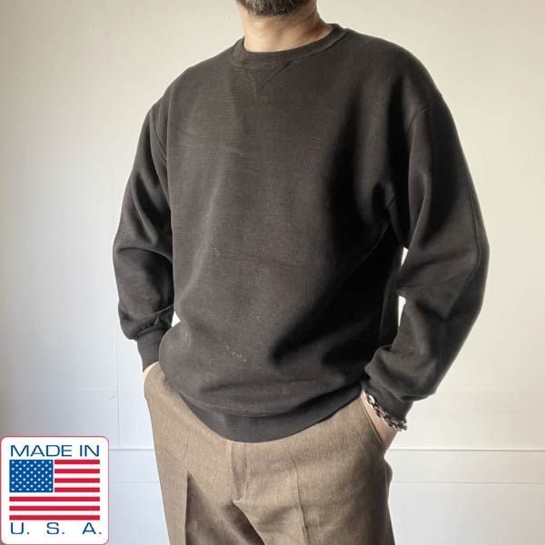 90s USA製 RUSSELL 前V 無地 スウェット フェード ブラック L程度 ブランク トレーナー 黒 アメリカ製 ビンテージ D154-13-0009ZV