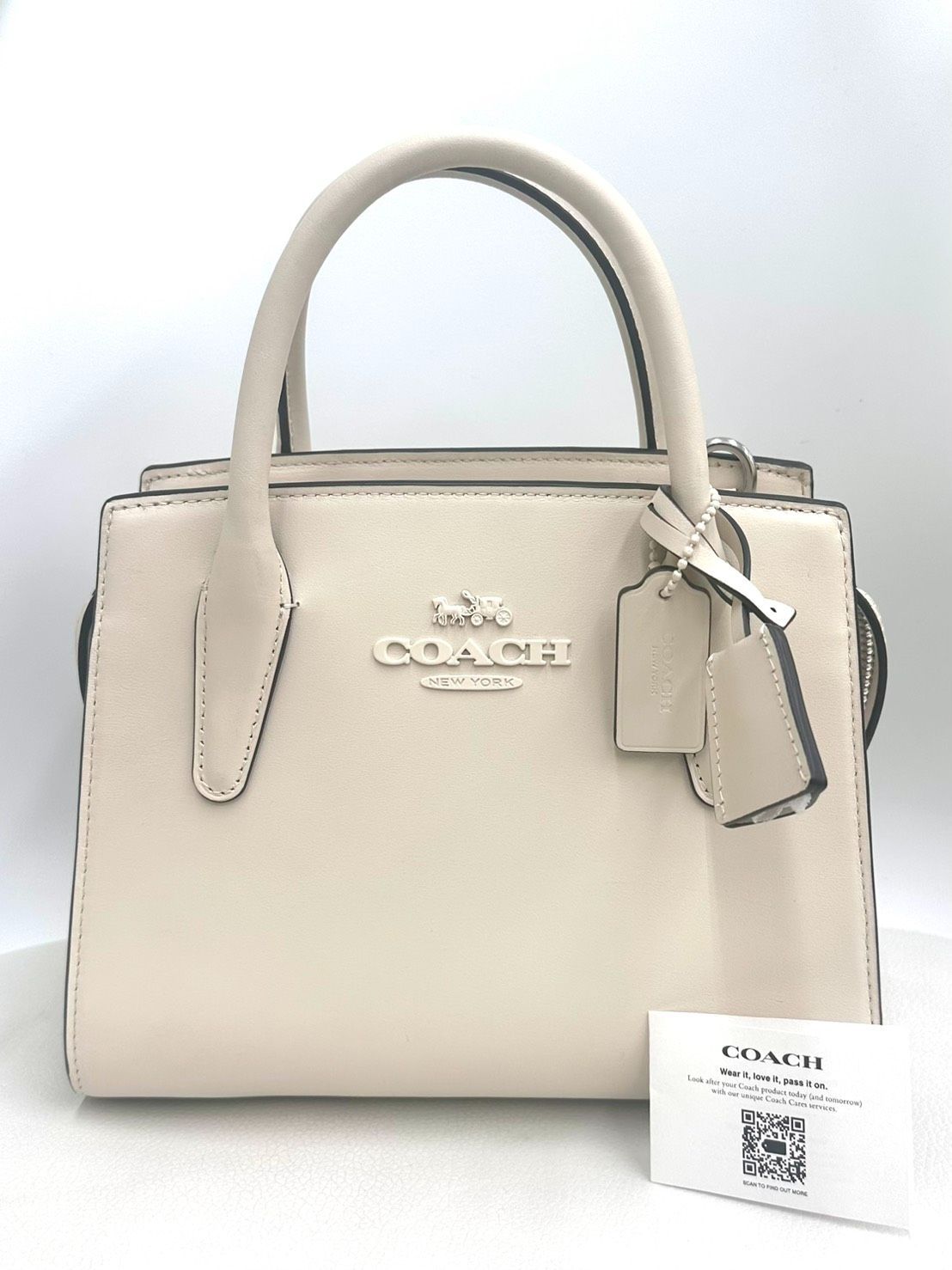 【亘】美品 COACH コーチ アンドレア キャリーオール ショルダーバッグ レザー ホワイト PC081 【8335AM】F11