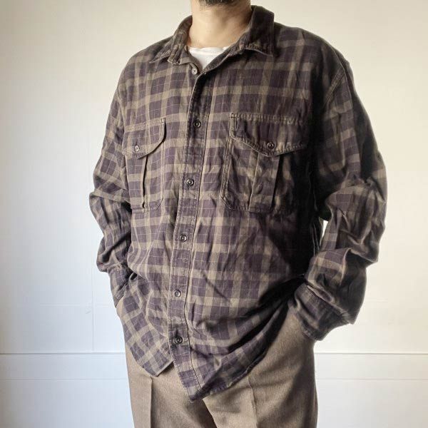 FILSON フィルソン 長袖 チェック シャツ XL 緑系×黒 アラスカンガイドシャツ ネルシャツ コットン フランネル D154-14-0010ZT