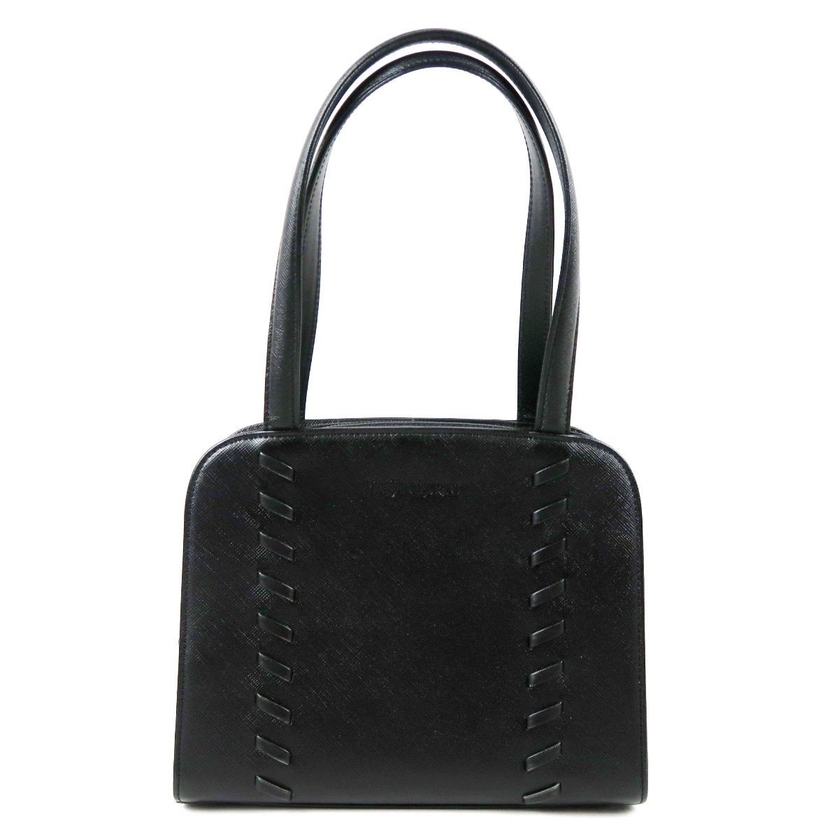 【超美品】YVES SAINT LAURENT YSL イヴサンローラン 編み込み ハンドバッグ ブラック オールレザー【UT56】