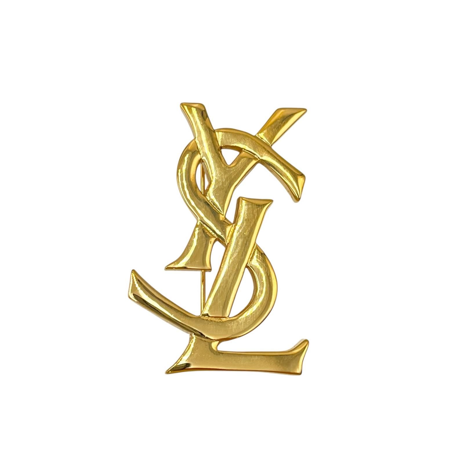 イヴ・サンローラン YVES SAINT LAURENT ブローチ YSLロゴ GP レディース