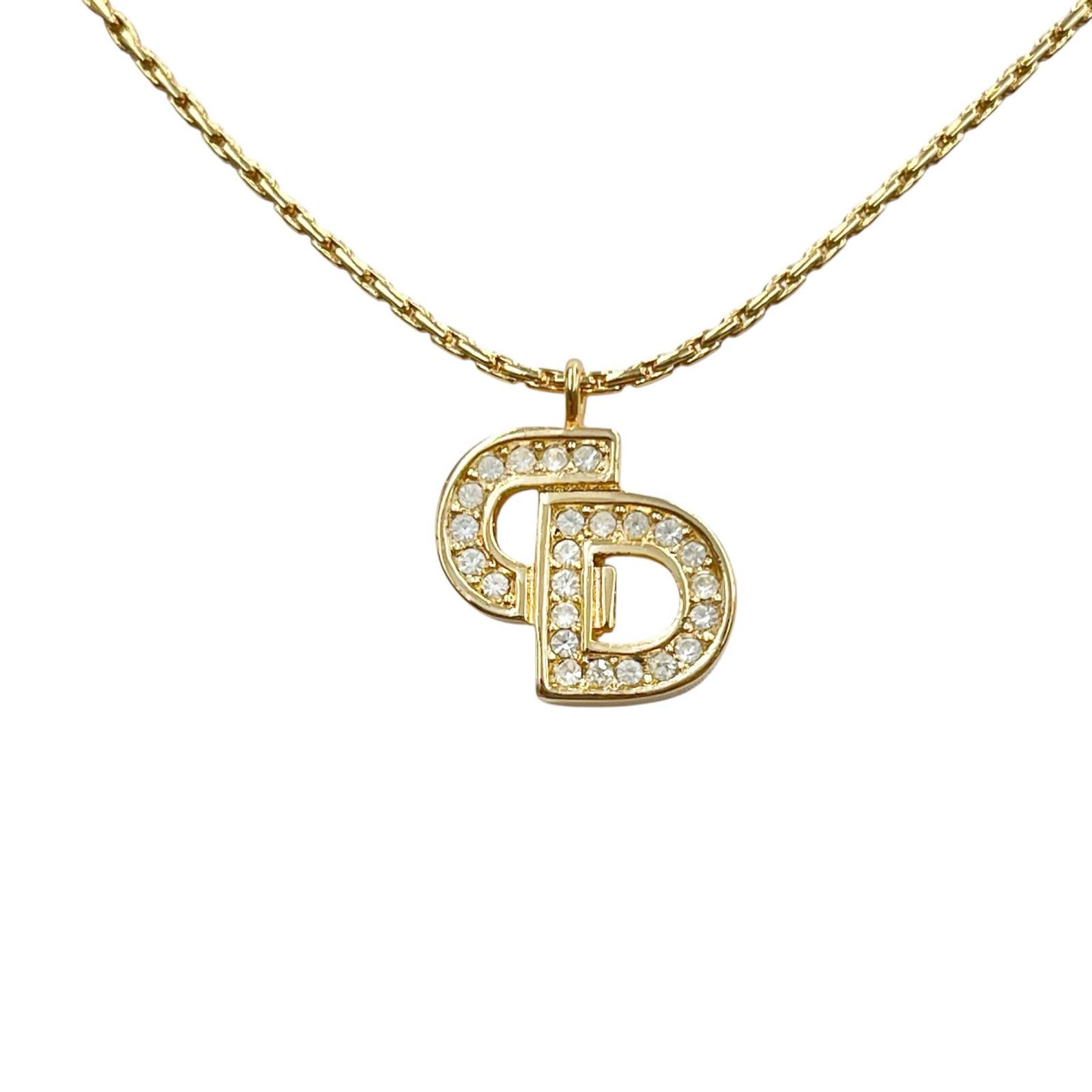 クリスチャンディオール Christian Dior ネックレス CDロゴ GP/ラインストーン レディース