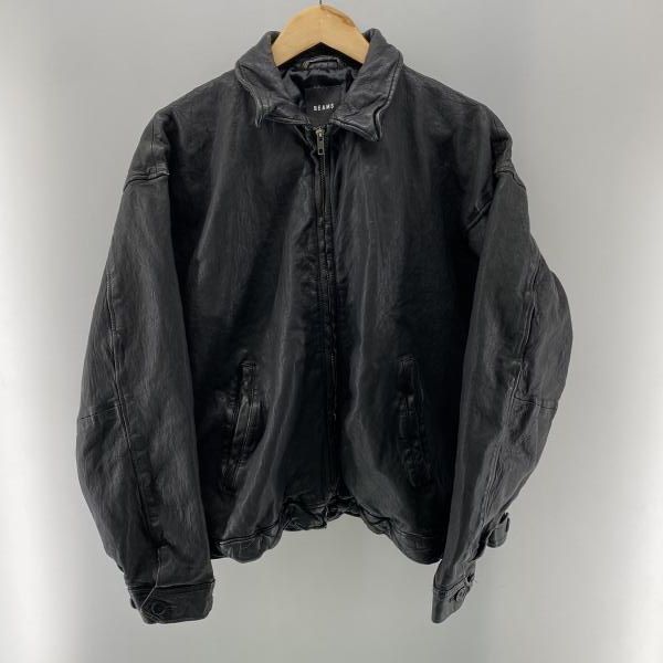【中古】BEAMS ユーズド加工 レザーダブルジップブルゾン Lサイズ ブラック 11-18-1831-202 ビームス[24]