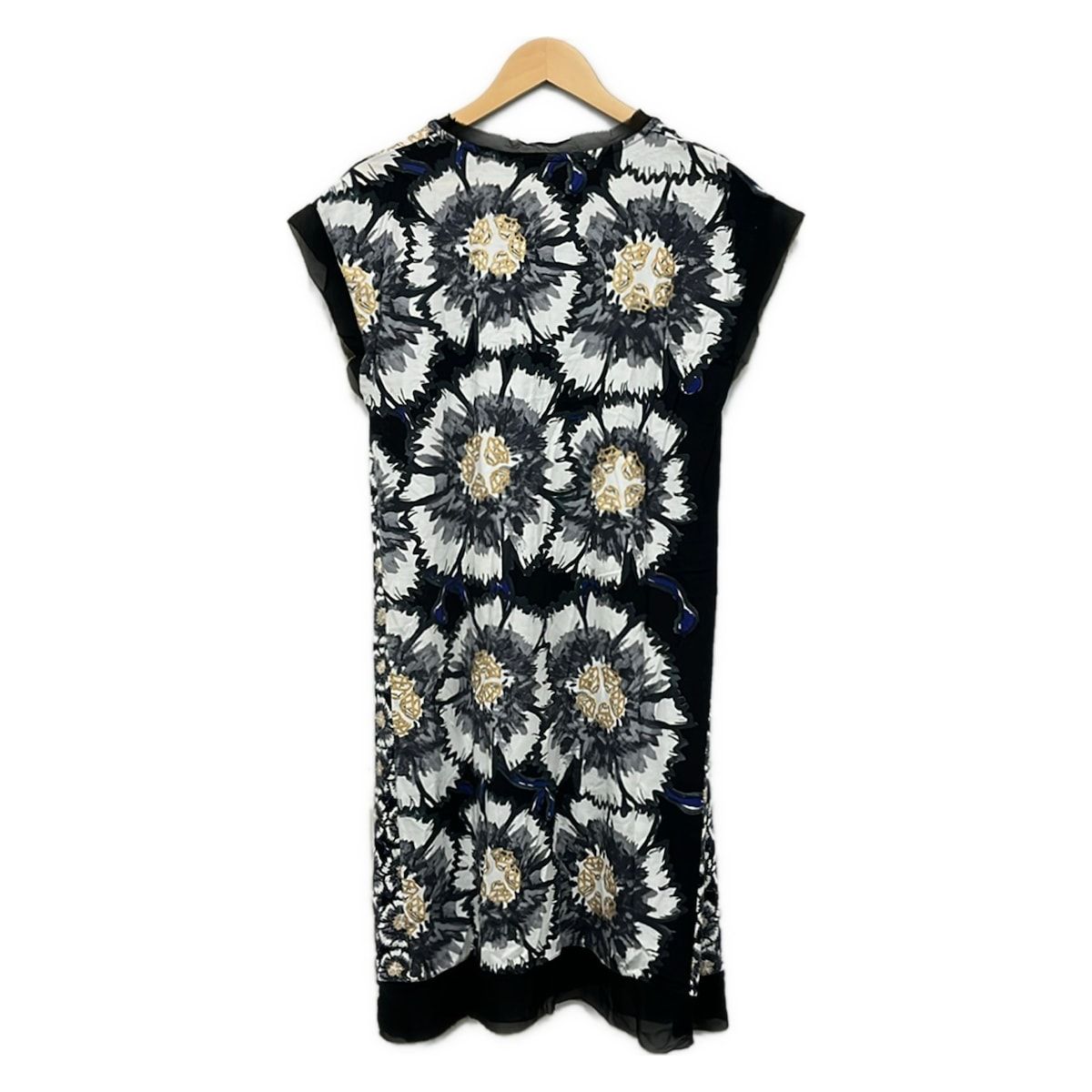 美品 ツモリチサト 花柄猫柄 黒ワンピース TSUMORI CHISATO(ツモリチサト) ワンピース サイズ2 M レディース美品