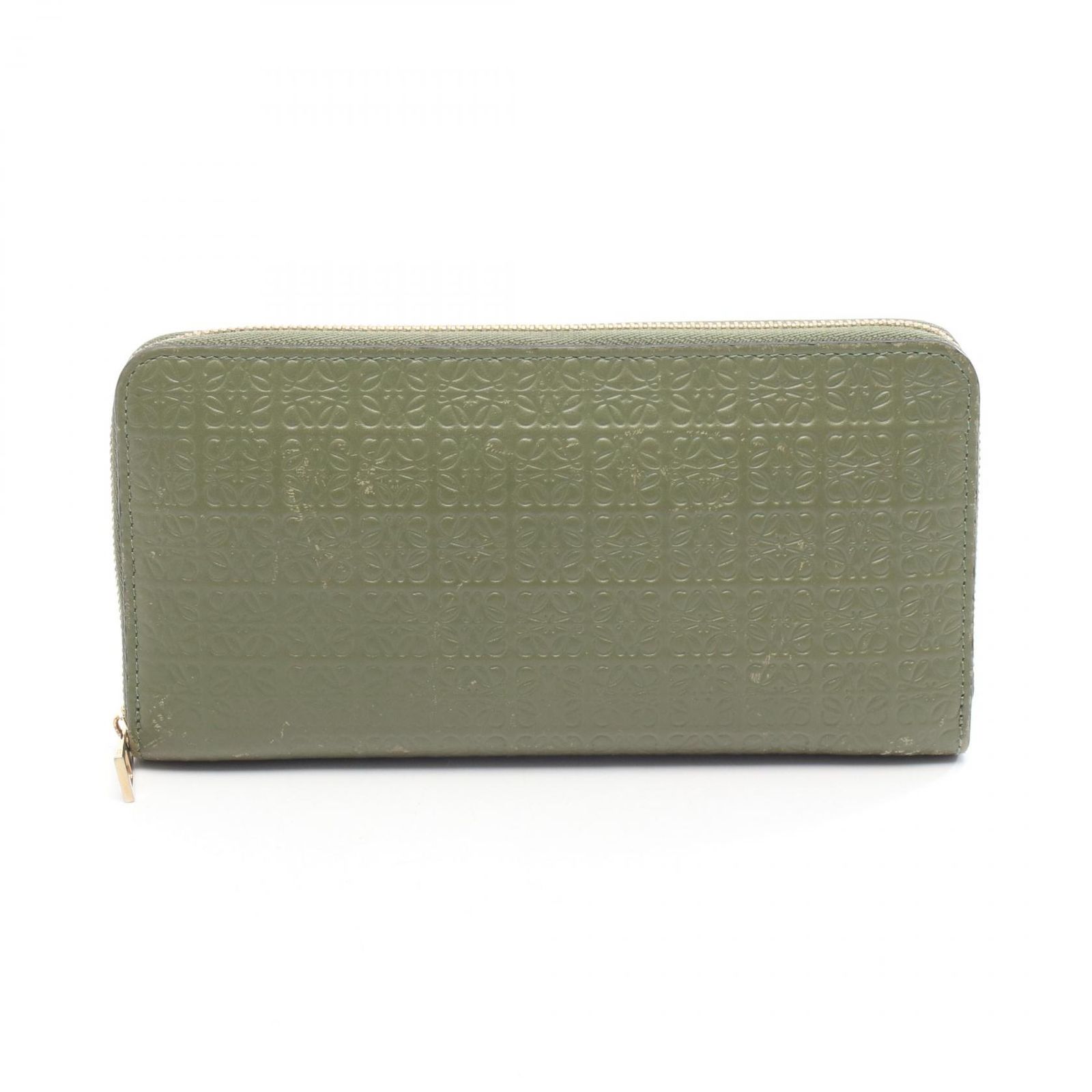 ロエベ LOEWE ラウンド長財布 REPEAT リピート アナグラム C499T12X0 カーキグリーン レザー リピート アナグラム ラウンド長財布 レディース Used B
