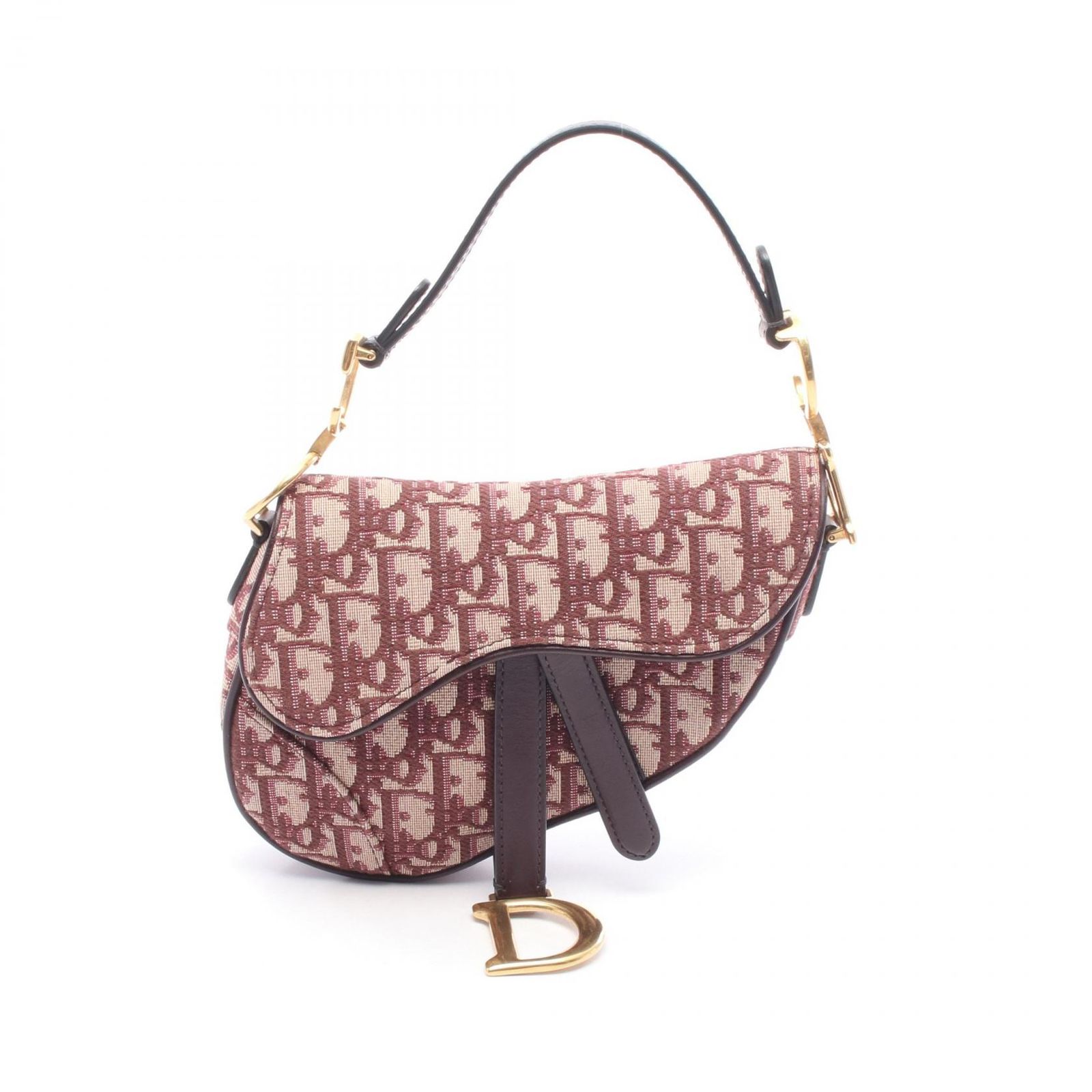 ディオール Dior ハンドバッグ SADDLE サドル オブリーク ボルドー キャンバス レザー オブリーク サドルバッグ ミニ レディース Used A