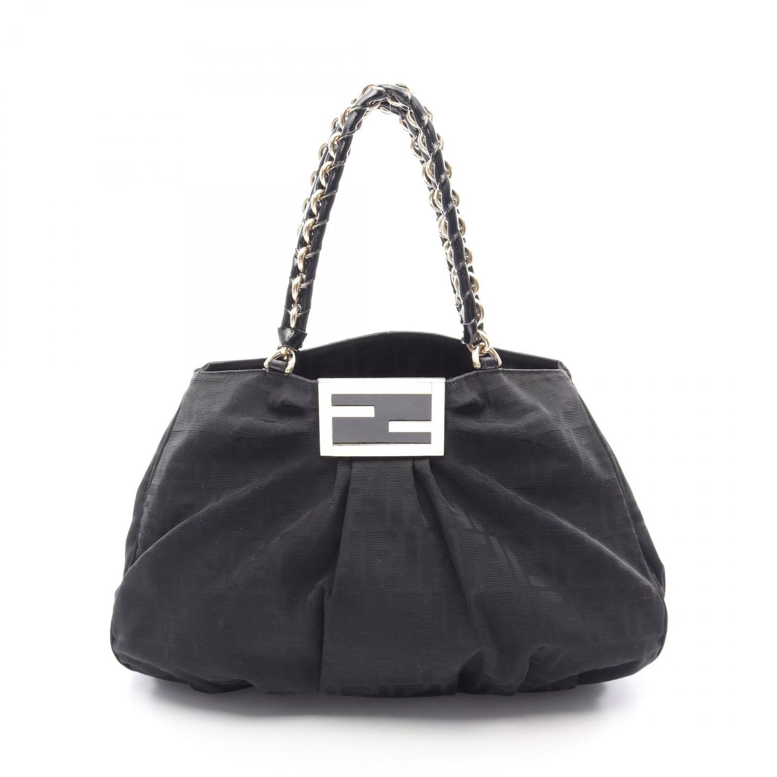 フェンディ FENDI トートバッグ ズッカ ブラック キャンバス パテントレザー ズッカ トートバッグ レディース Used A