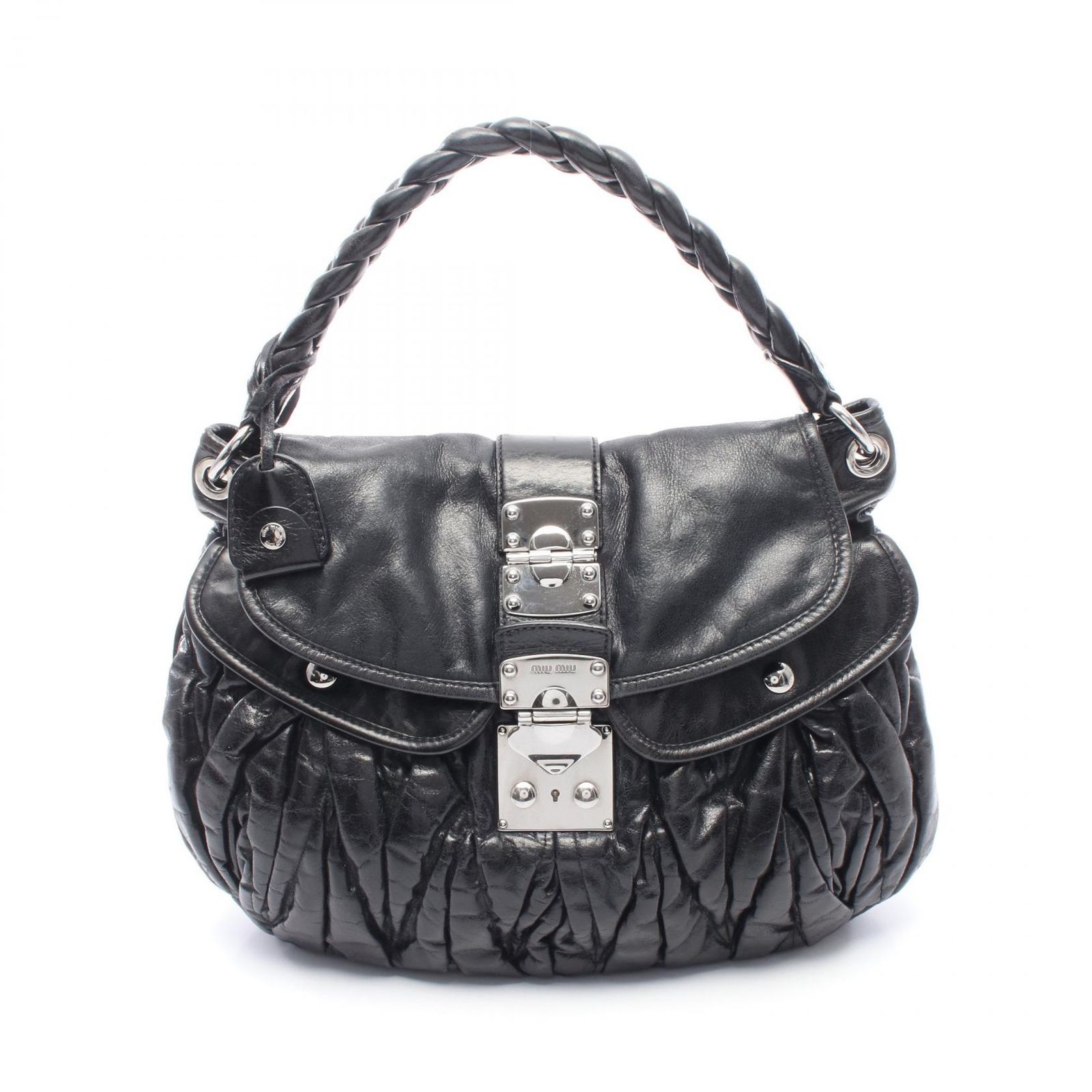 ミュウ ミュウ Miu Miu ショルダーバッグ マテラッセ ブラック レザー マテラッセ ショルダーバッグ レディース Used B