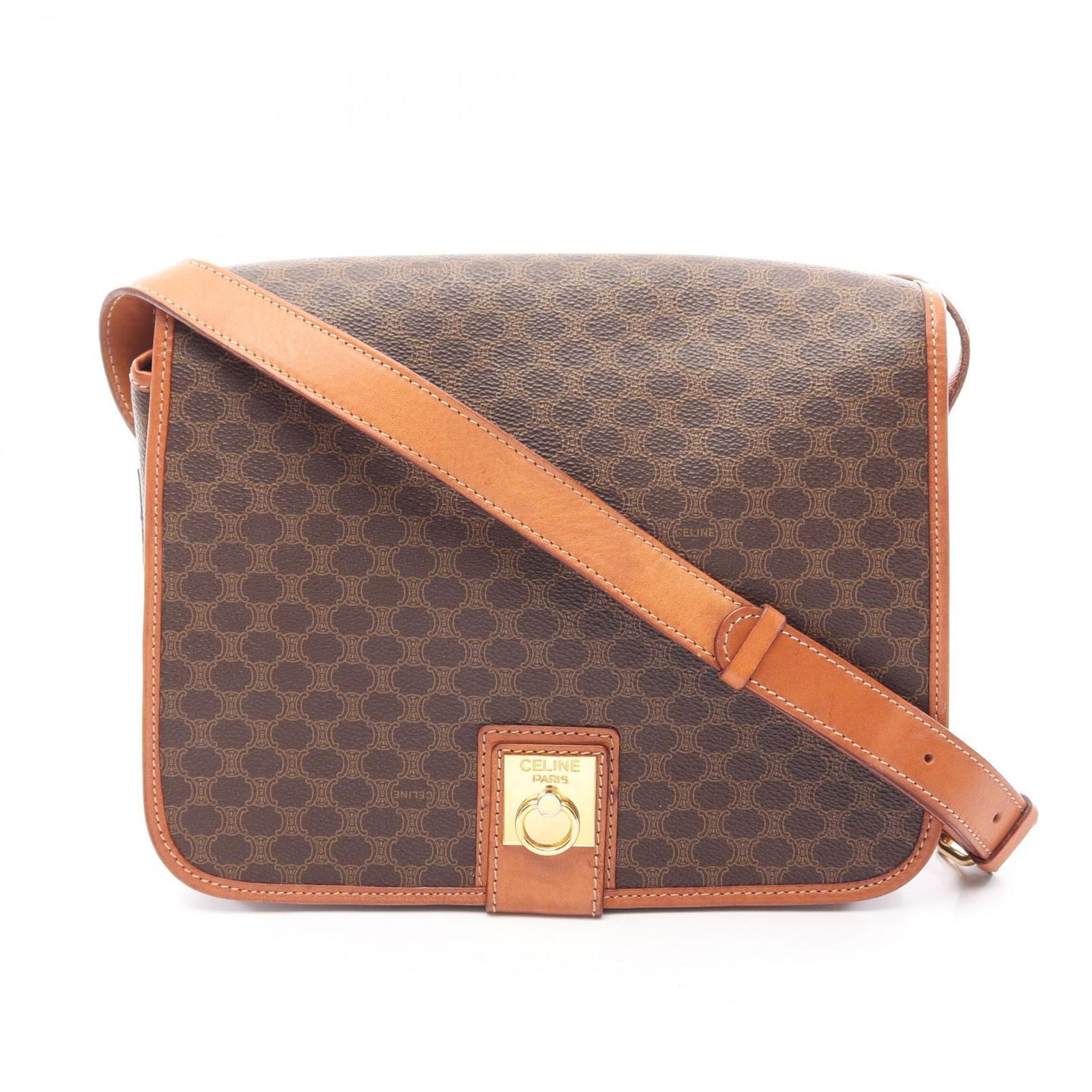 セリーヌ CELINE ショルダーバッグ マカダム ブラウン PVCコーティングキャンバス レザー マカダム ショルダーバッグ レディース Used B