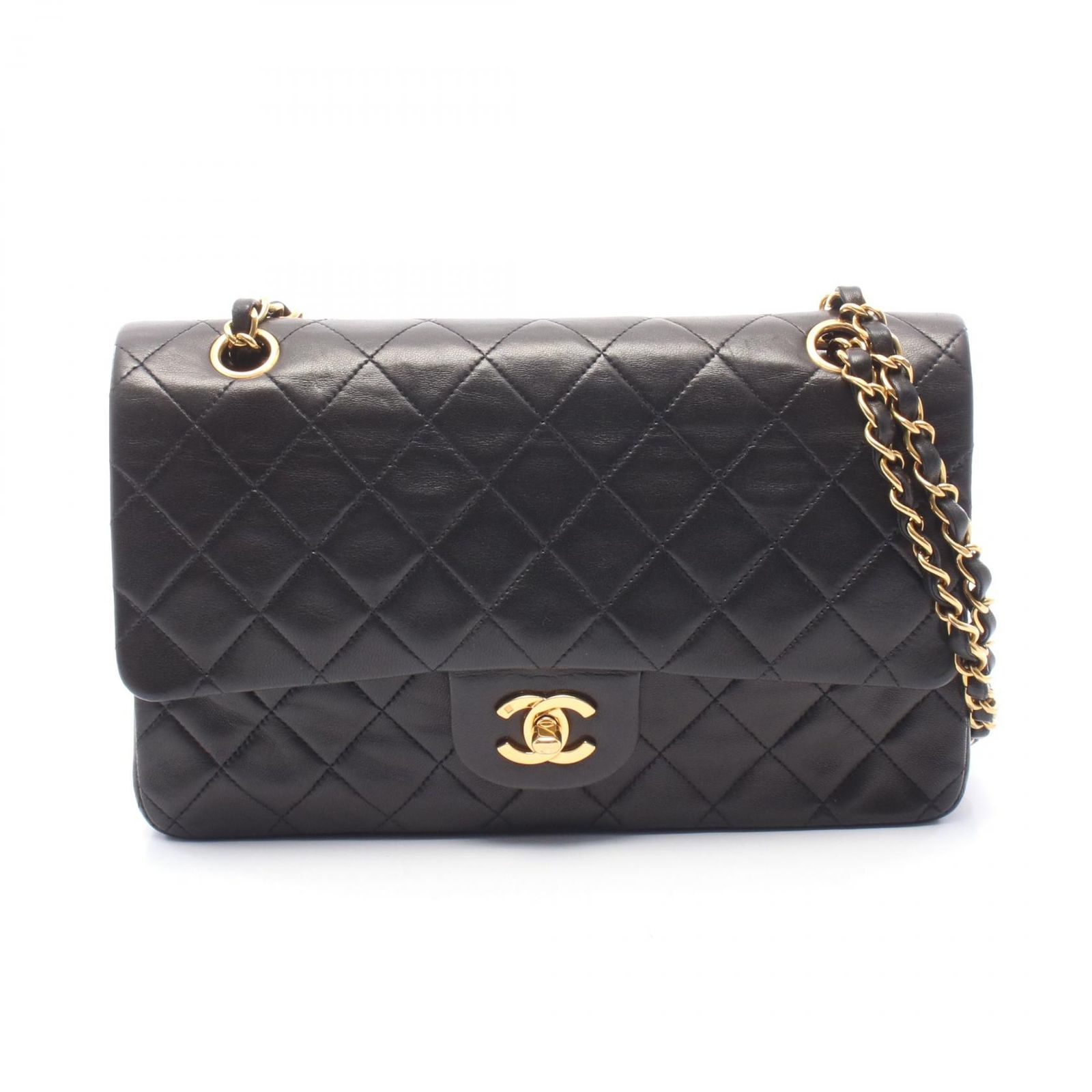 シャネル CHANEL ショルダーバッグ マトラッセ Wフラップ ブラック ラムスキン（羊革） マトラッセ ダブルフラップ チェーンショルダー レディース Used B
