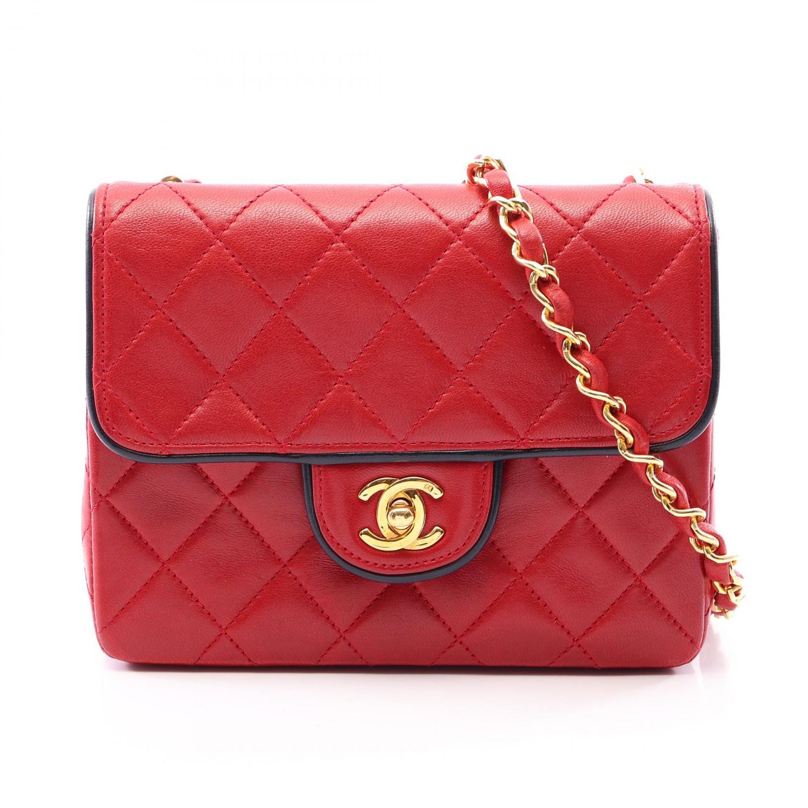 シャネル CHANEL ショルダーバッグ ミニマトラッセ レッド ラムスキン 