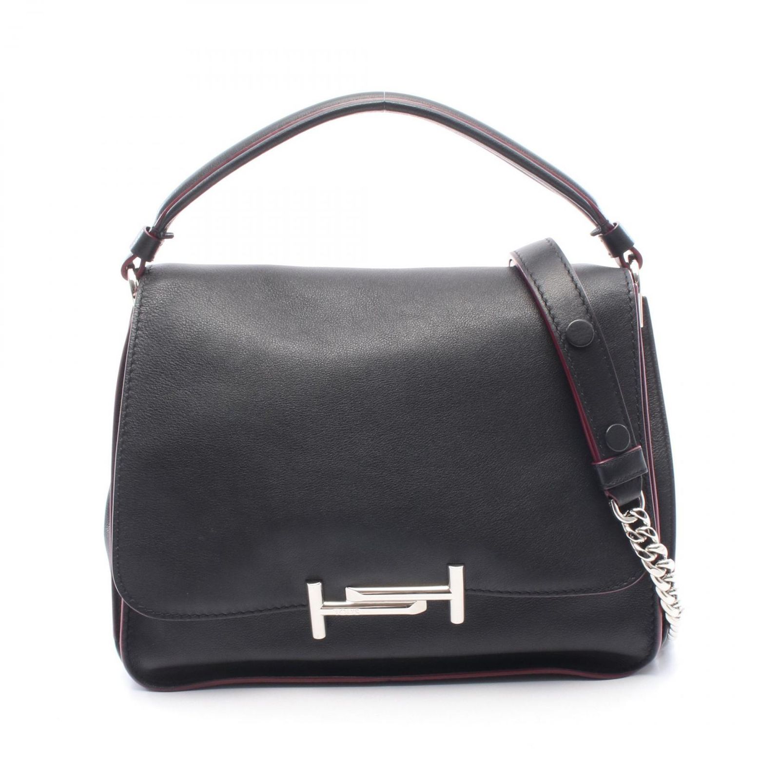 トッズ TOD'S ハンドバッグ ダブルT 2WAY ブラック レザー ダブルT