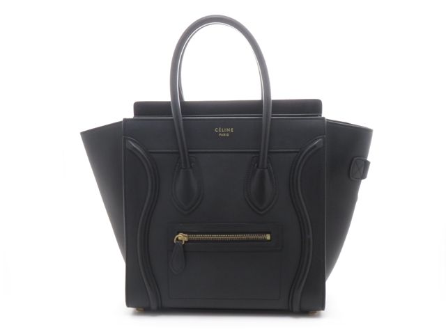 CELINE セリーヌ バッグ ラゲージ マイクロ ショッパー ブラック レザー バッグ ハンドバッグ レザー ブラック レディース【中古】【437】