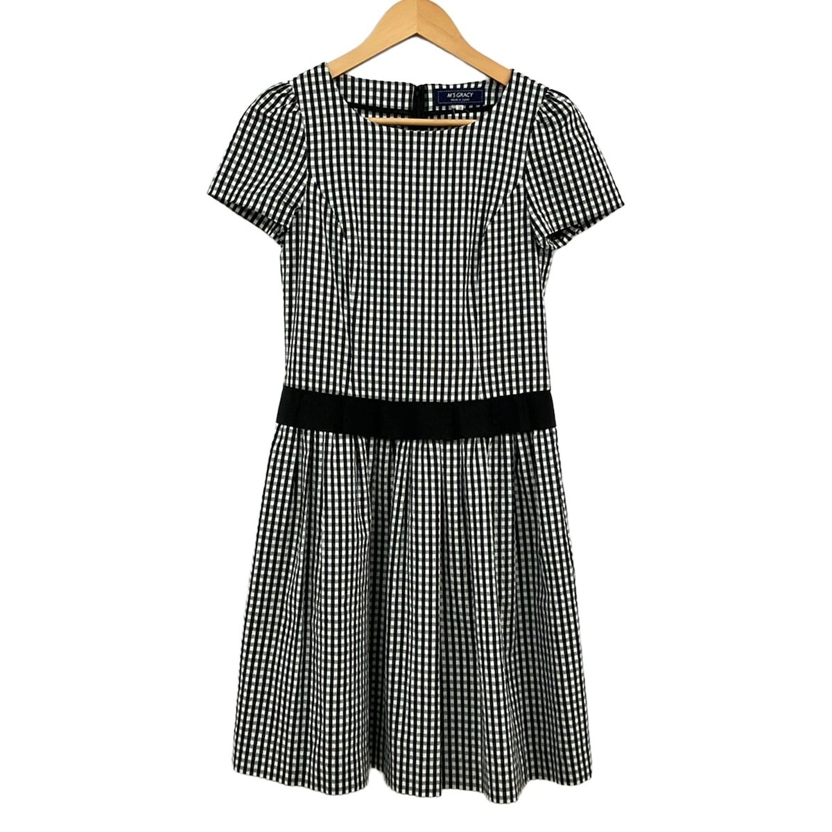 M'S GRACY(エムズグレイシー) ワンピース サイズ38 M レディース美品 - 白×黒 半袖/ひざ丈/チェック柄