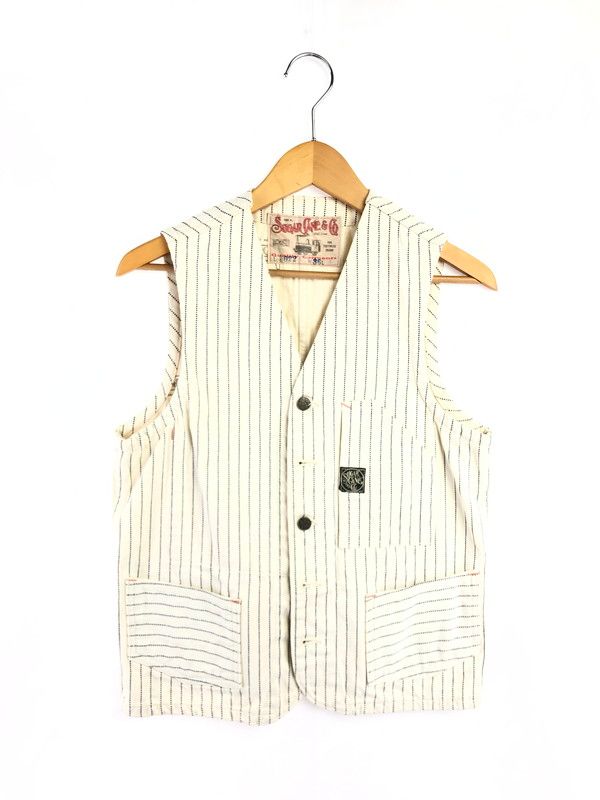 【中古品】 SUGAR CANE シュガー ケーン WHITE WABASH STRIPE WORK VEST LOT.022 ホワイト ワボッシュ ワーク ストライプ ベスト トップス 【145-260611-rt-12-tagh】