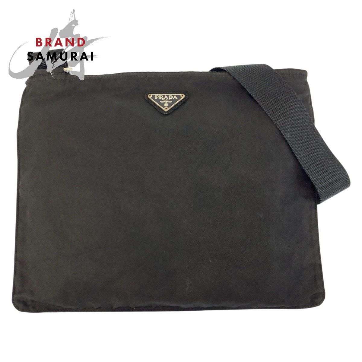 PRADA プラダ テスート 三角ロゴプレート ブラック 黒 シルバー金具 ナイロン ショルダーバッグ ポシェット レディース 601673【中古】
