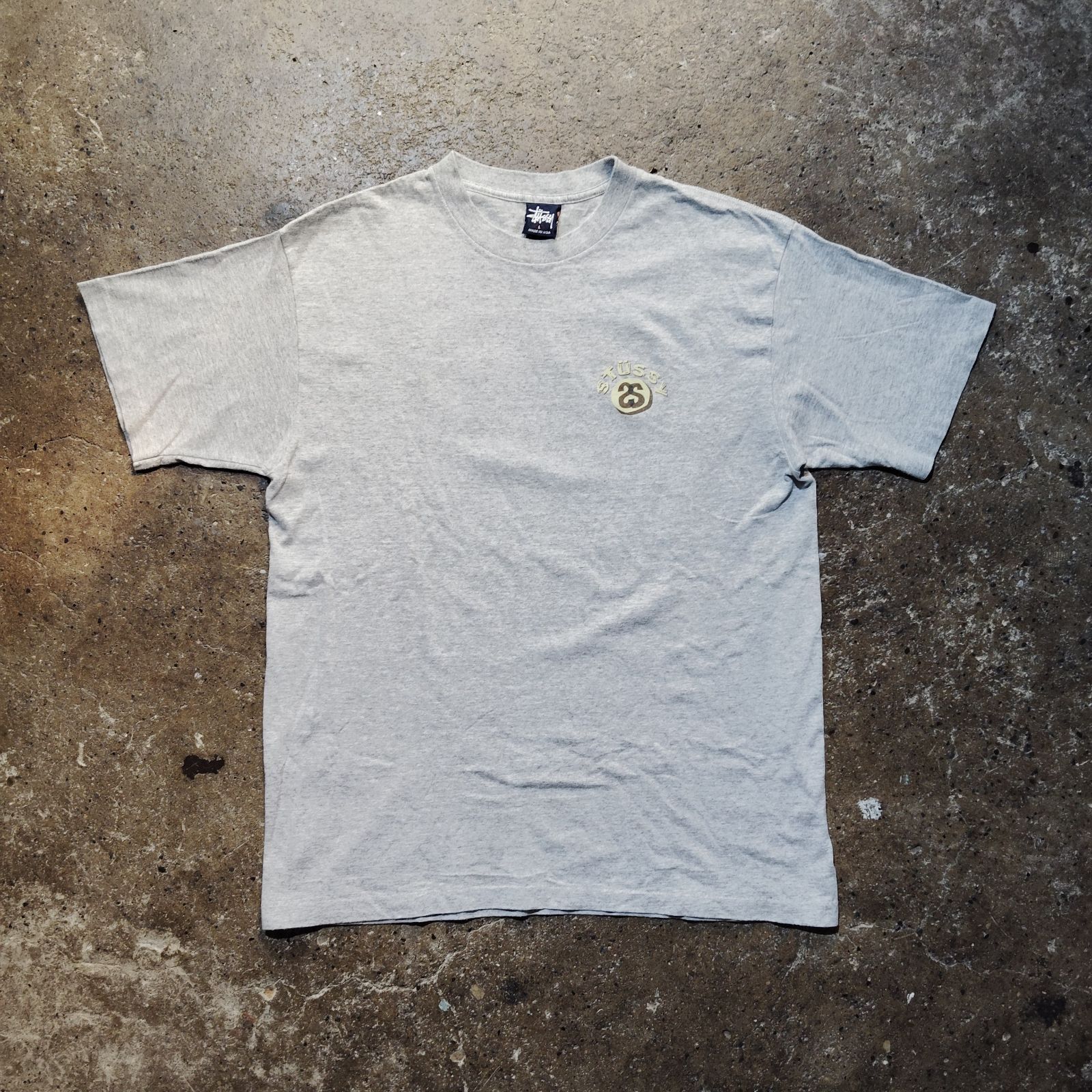 STUSSY 90s グレー USA製 SSリンク 紺タグ バックプリント Tシャツ