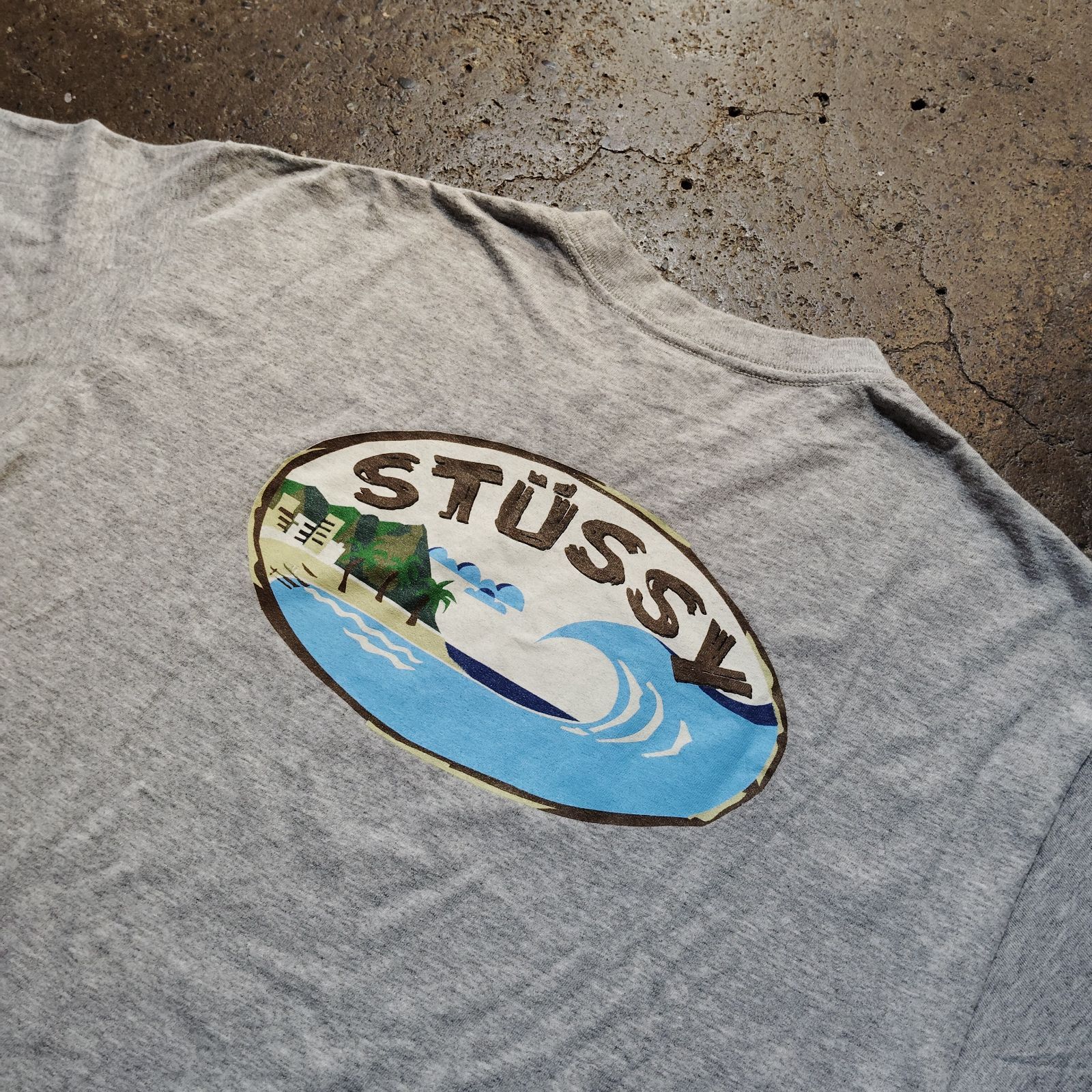 STUSSY 90s グレー USA製 SSリンク 紺タグ バックプリント Tシャツ