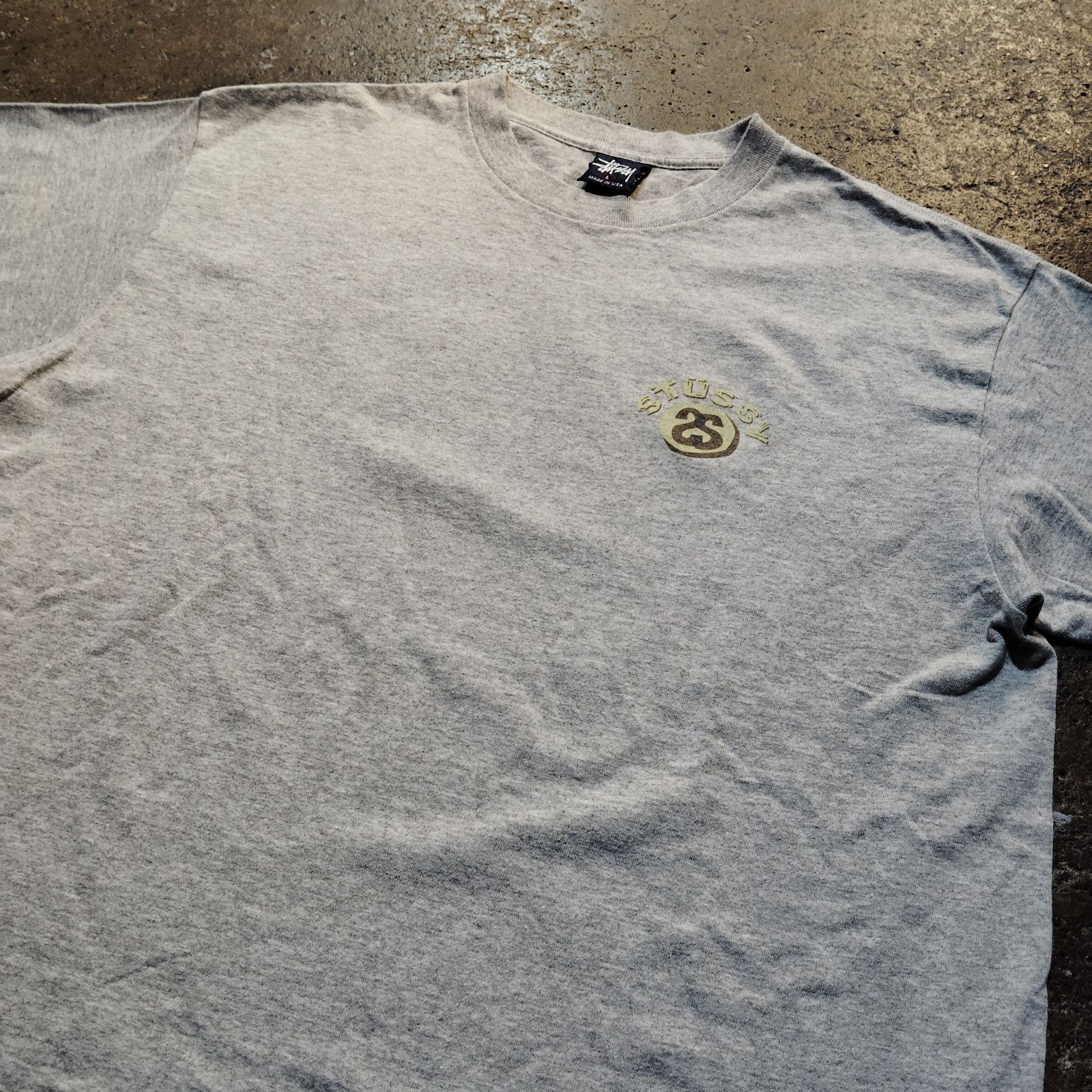 STUSSY 90s グレー USA製 SSリンク 紺タグ バックプリント Tシャツ
