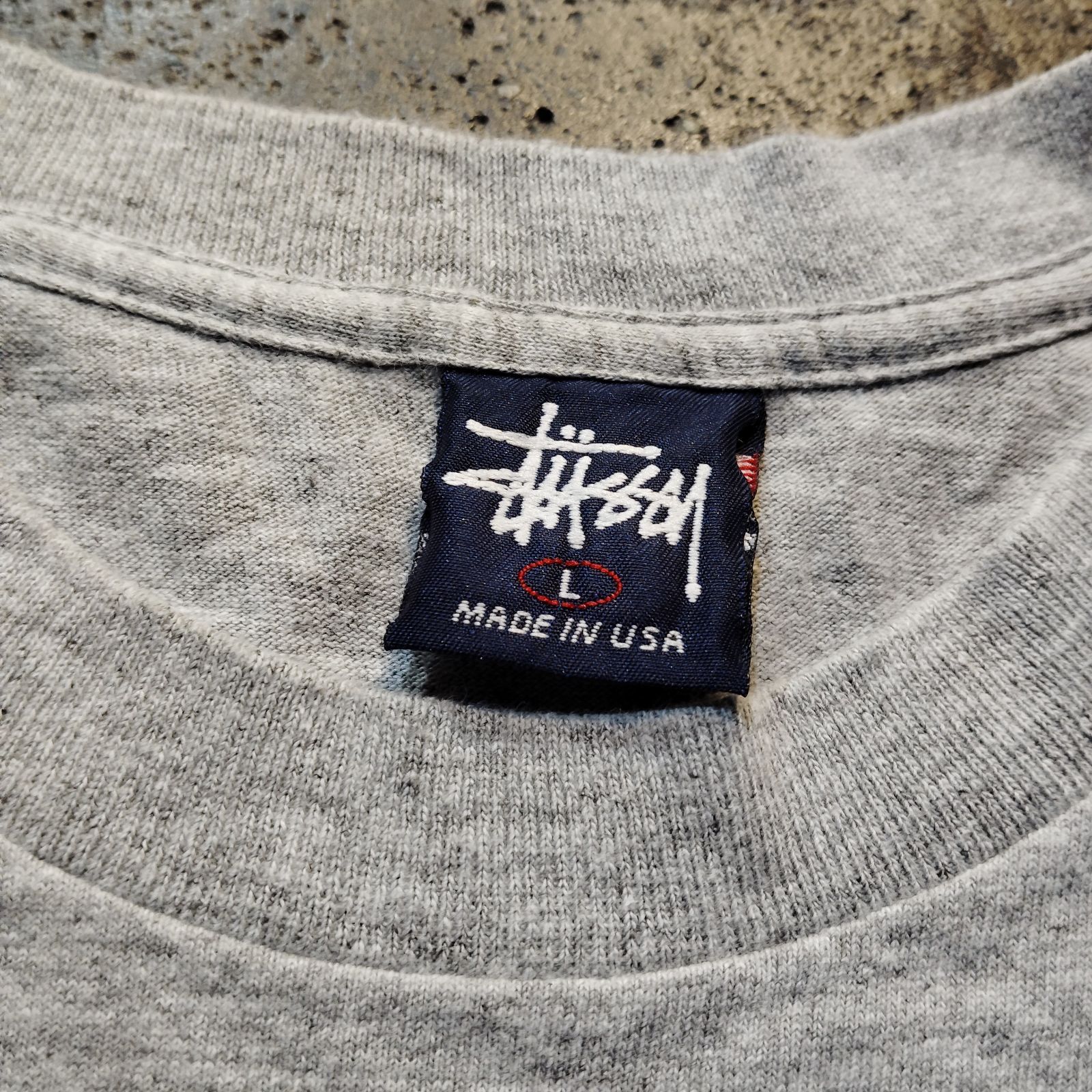 STUSSY 90s グレー USA製 SSリンク 紺タグ バックプリント Tシャツ
