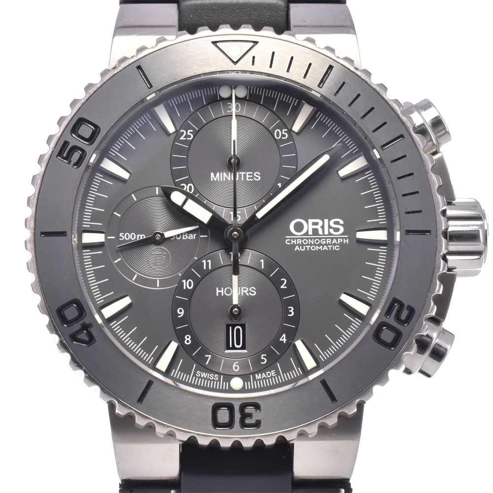 オリス ORIS 01 674 7655 アクイス クロノグラフ グレー 自動巻き メンズ 良品 箱・保証書付き 腕時計 L#148385