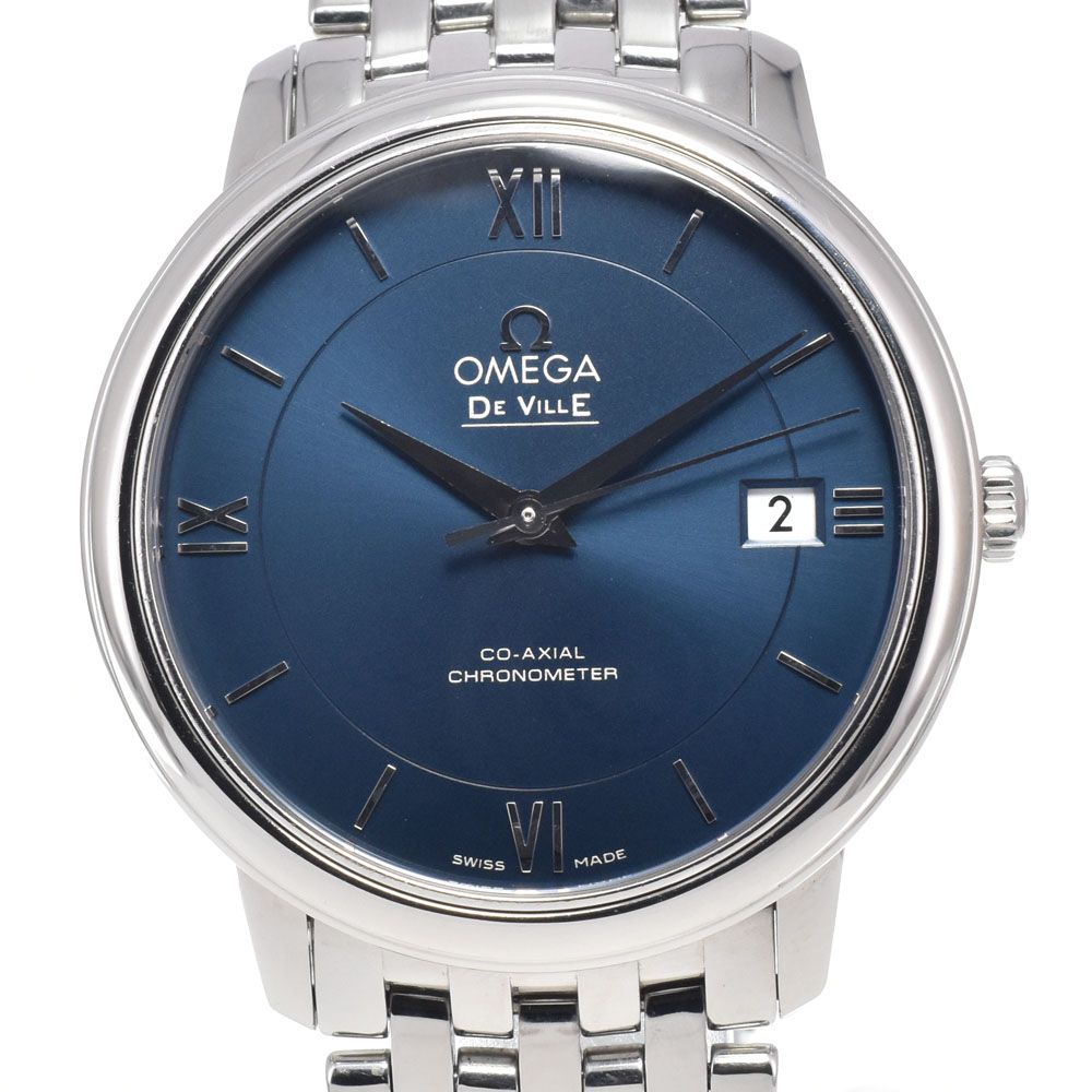 オメガ OMEGA 424.10.37.20.03.001 デビル プレステージ デイト ネイビー 自動巻き メンズ 美品 腕時計 L#148522