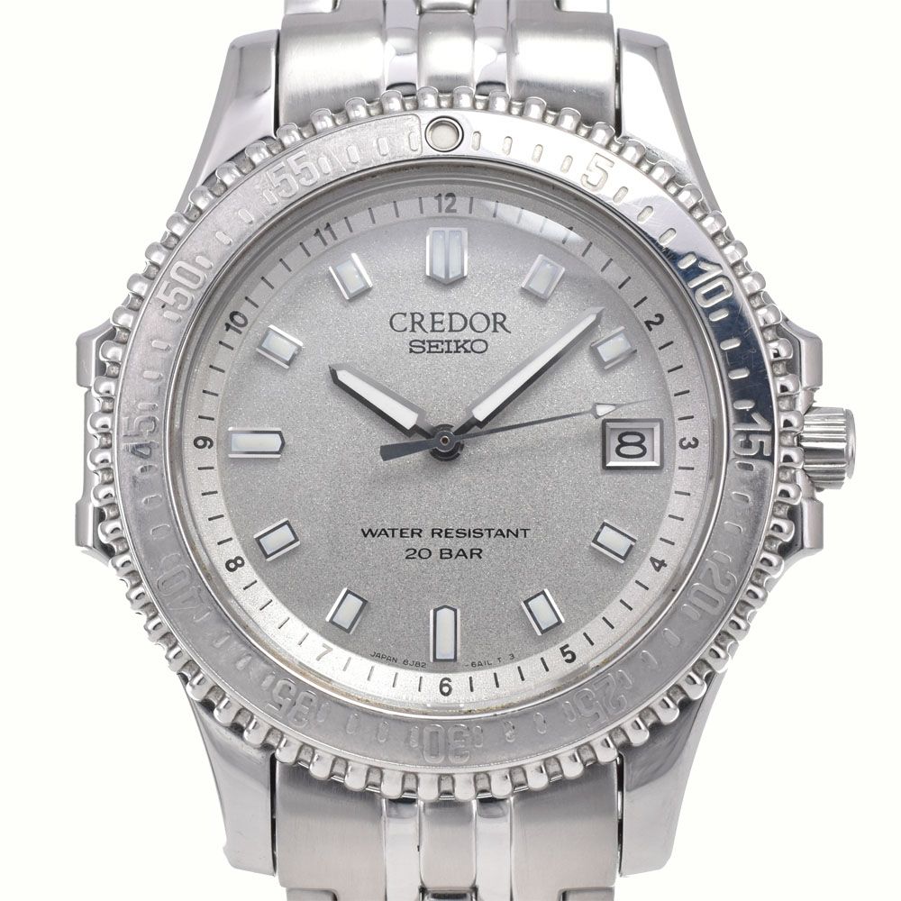 セイコー SEIKO 8J82-6A10 クレドール パシフィーク デイト シルバー クォーツ メンズ 良品 腕時計 L#148310