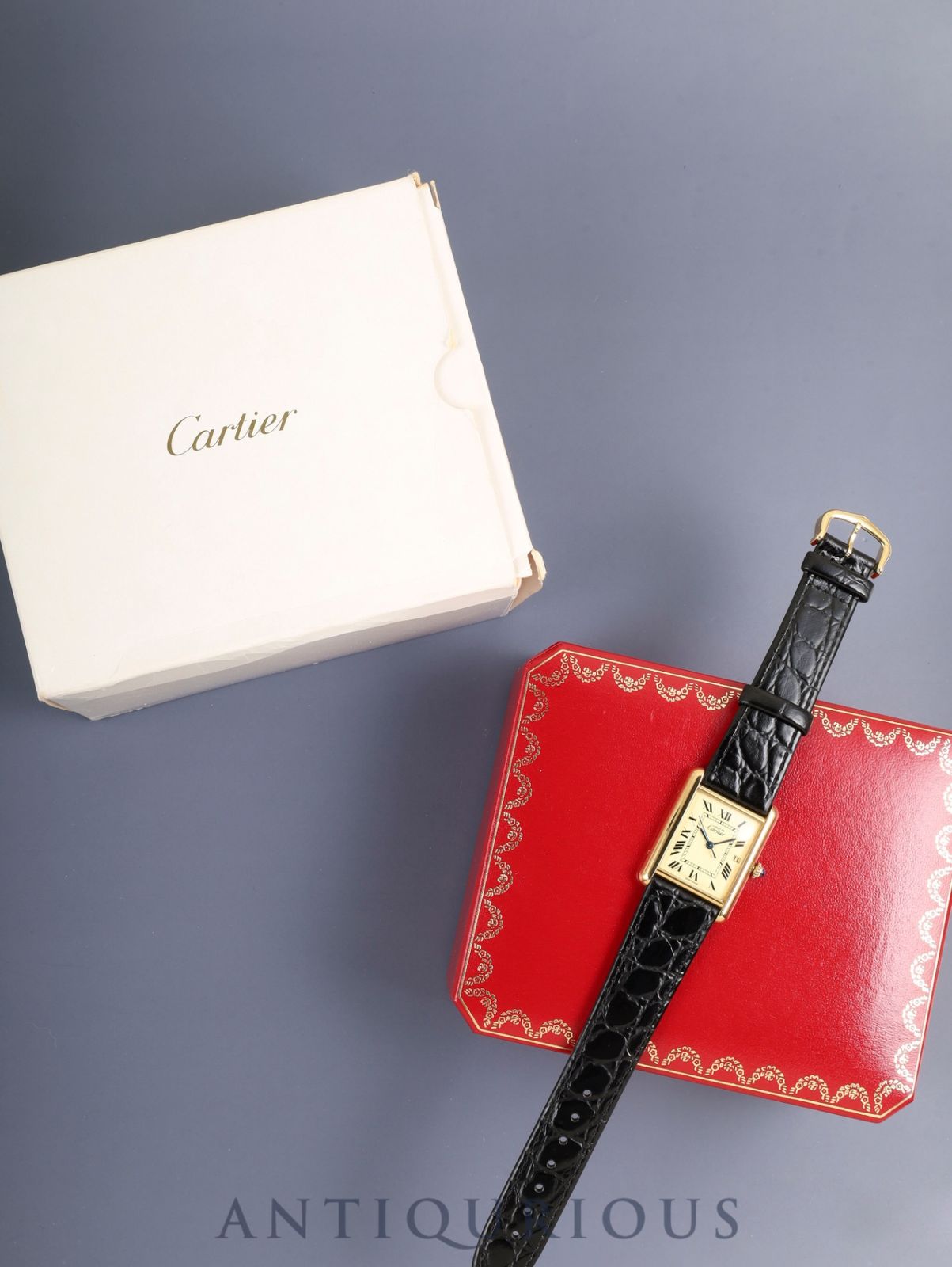 カルティエ マストタンク GM（XL） W1017454 / 2413 クォーツ Cal.687 SV925 革 純正ピンバックル（GP）アイボリーローマン文字盤 （SWISS MADE表記）箱 オーバーホール済み