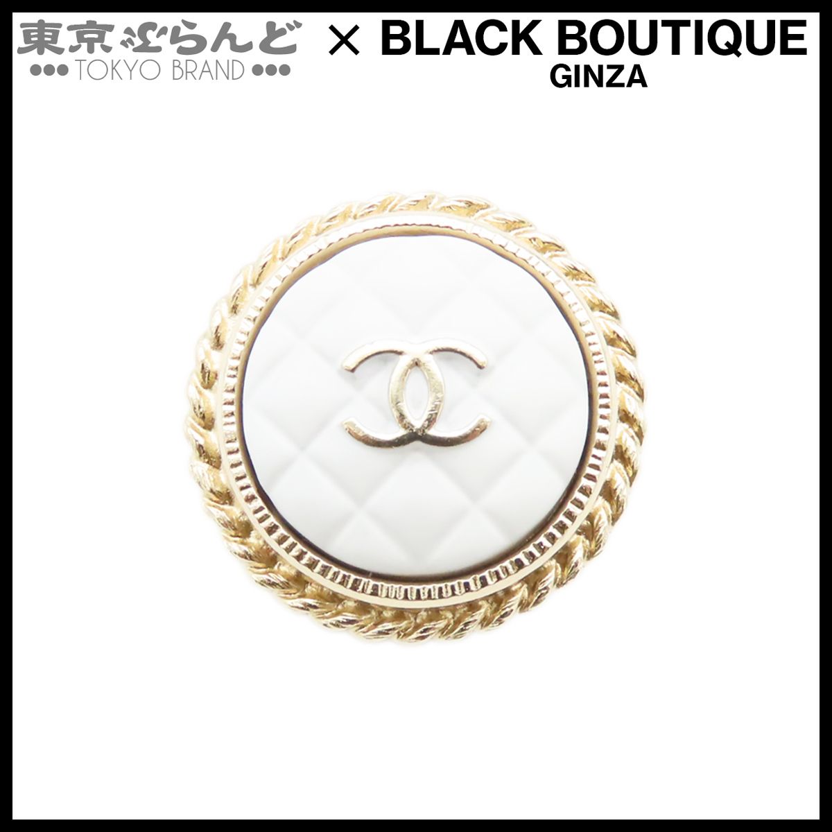 CHANEL ココマーク ロゴ ブローチ ゴールド/ホワイト シャネル CHANEL ブローチ ホワイトxゴールド メタル ココマーク A19C