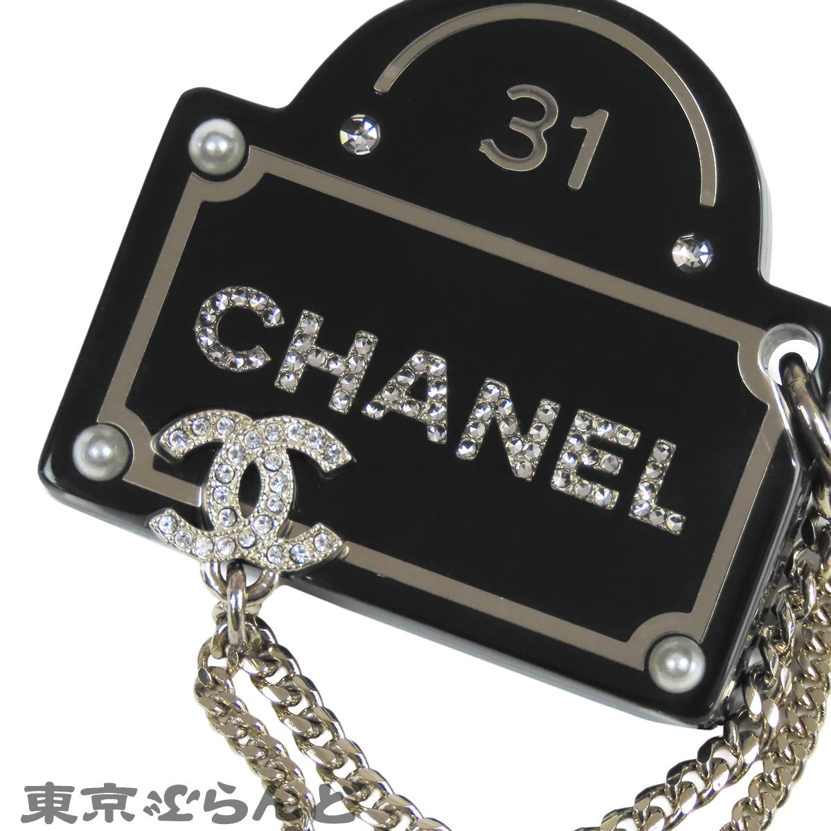 シャネル CHANEL ブローチ ブラックxゴールド レジン メタル ライン 