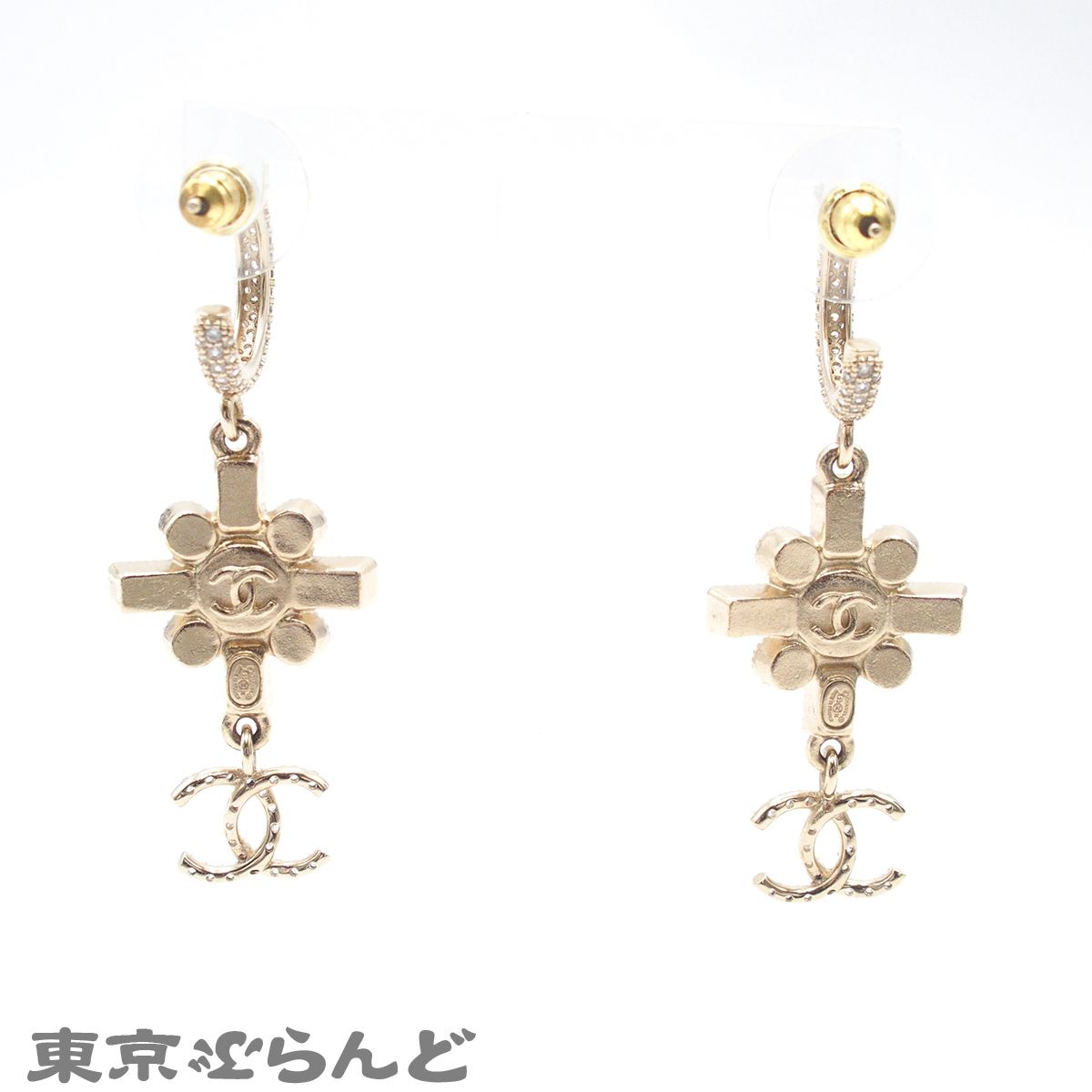 シャネル CHANEL ピアス ライトゴールド メタル ココマーク ライン