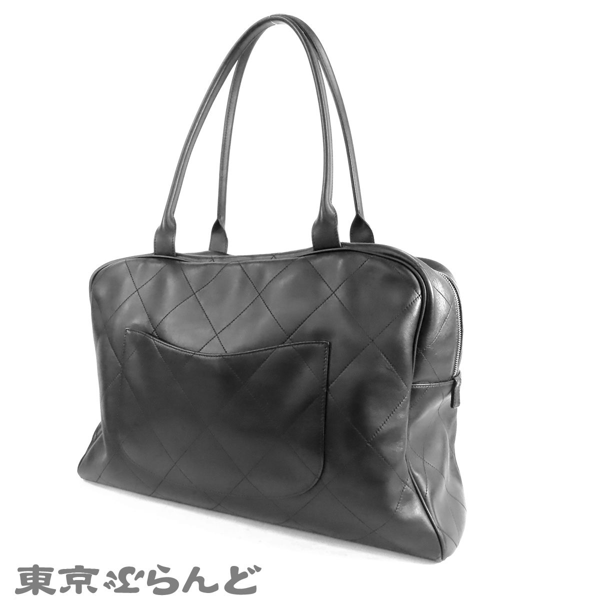 シャネル CHANEL ロゴ ボストンバッグ ブラック 黒 ゴールド金具 