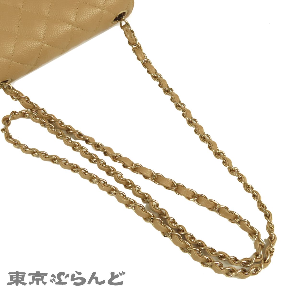 シャネル CHANEL シングルフラップバッグ ベージュ ゴールド金具