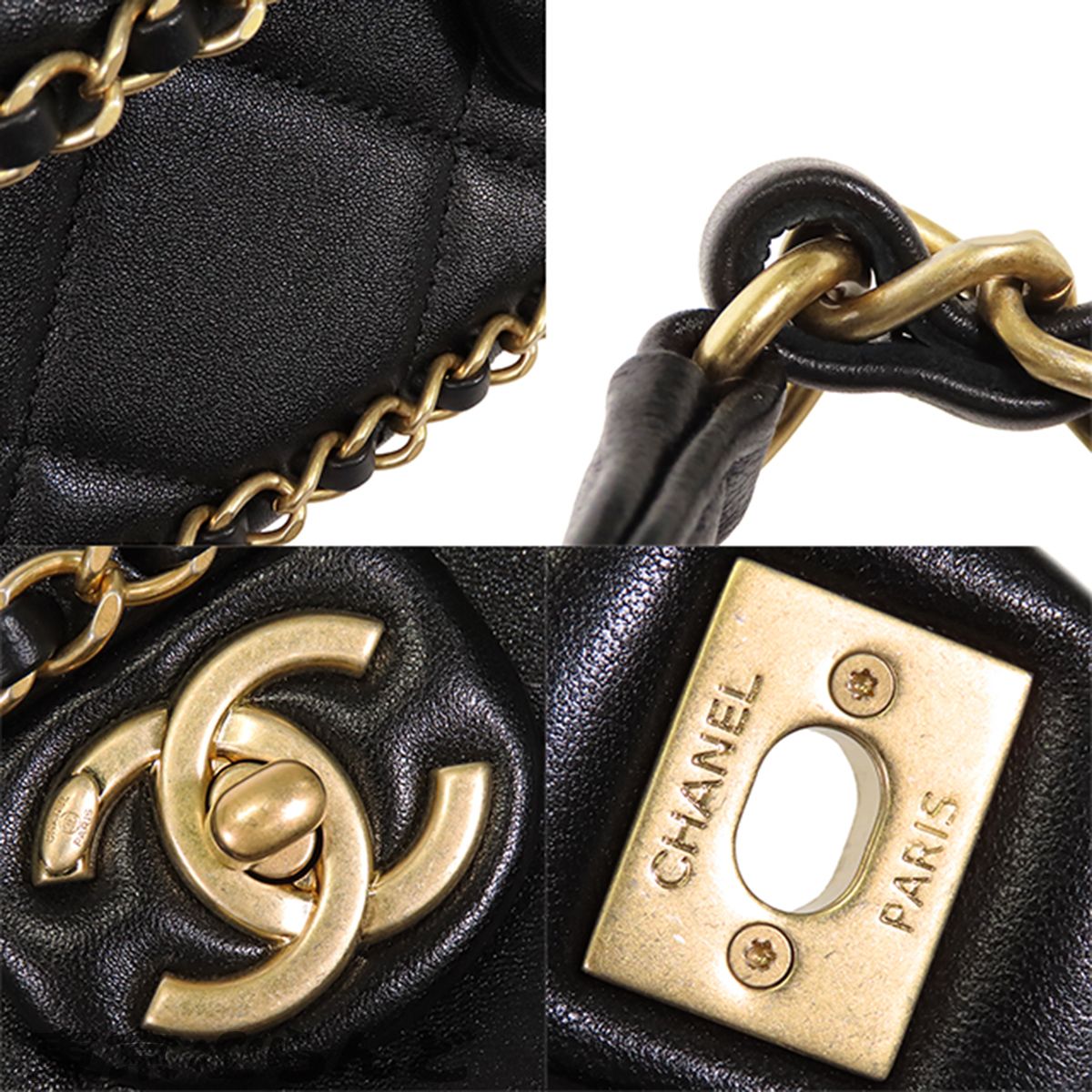 シャネル CHANEL チェーンバッグ ブラック 黒 ゴールド金具 ラムスキン