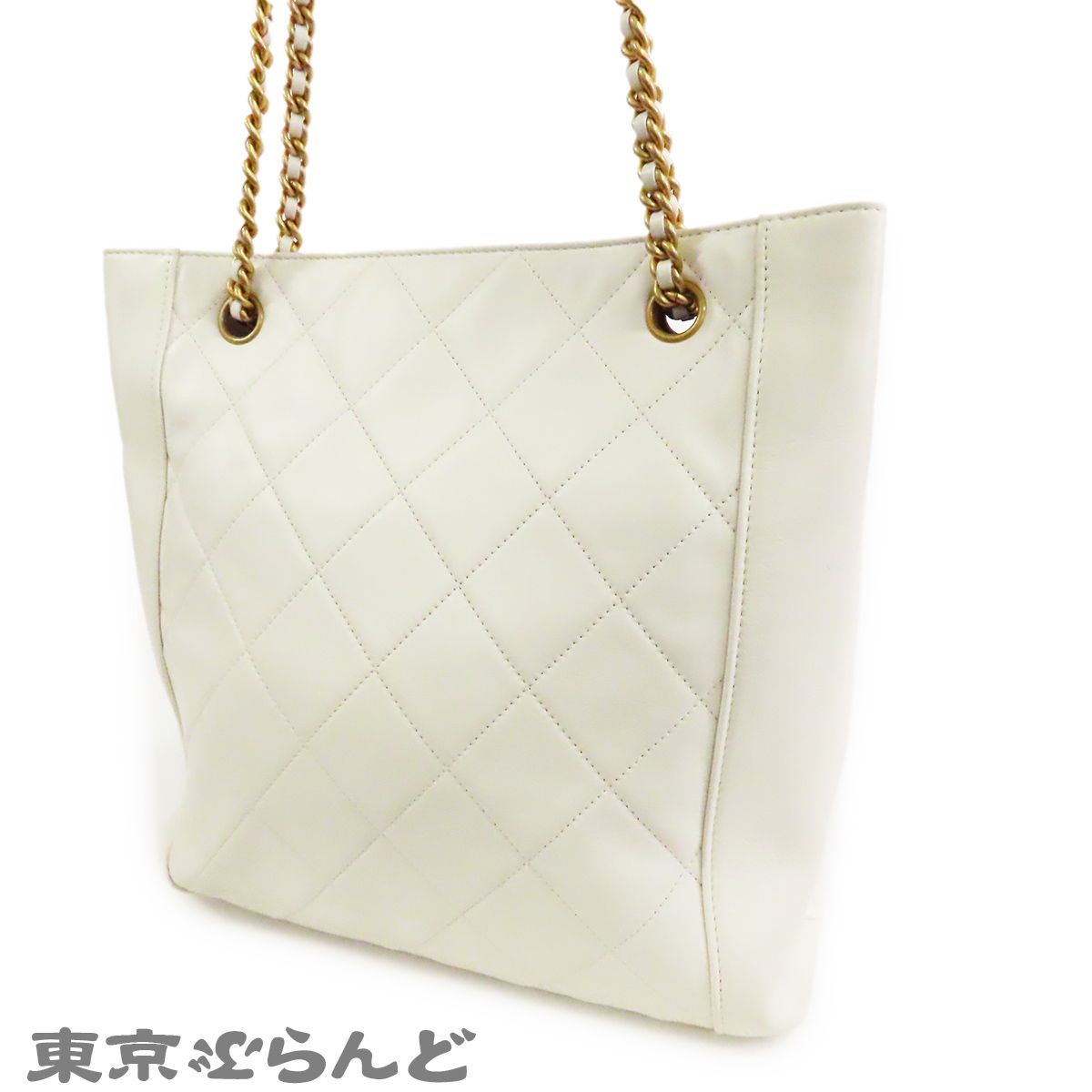 シャネル CHANEL スモール ショッピングバッグ ホワイト 白 ゴールド 