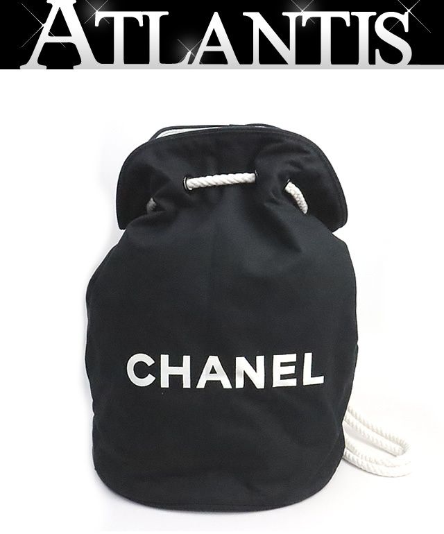 【広尾店】美品 シャネル CHANEL 巾着 プールバッグ キャンバス ブラック 【19326】