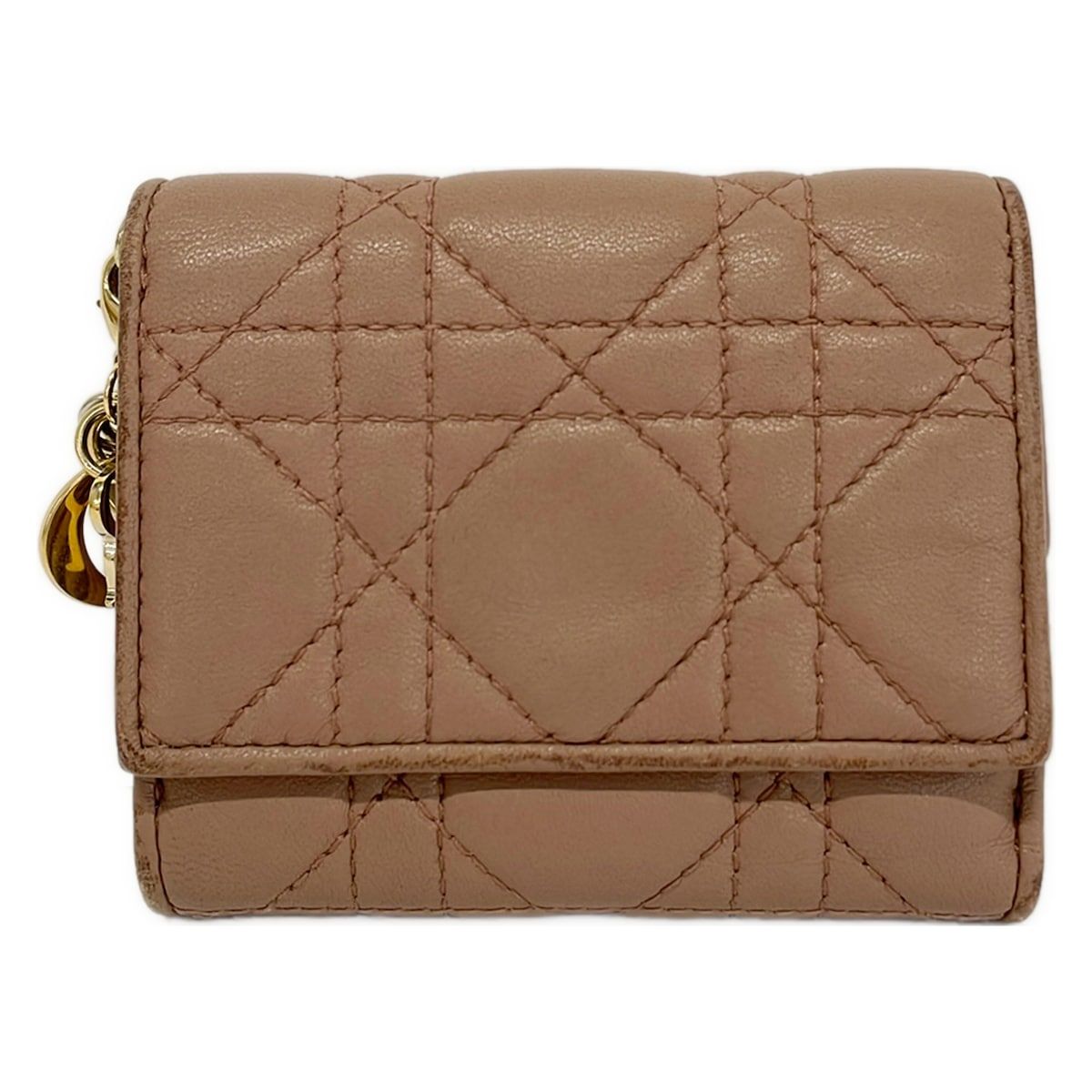 DIOR/ChristianDior(ディオール/クリスチャンディオール) 3つ折り財布 レディディオール ピンクブラウン レザー