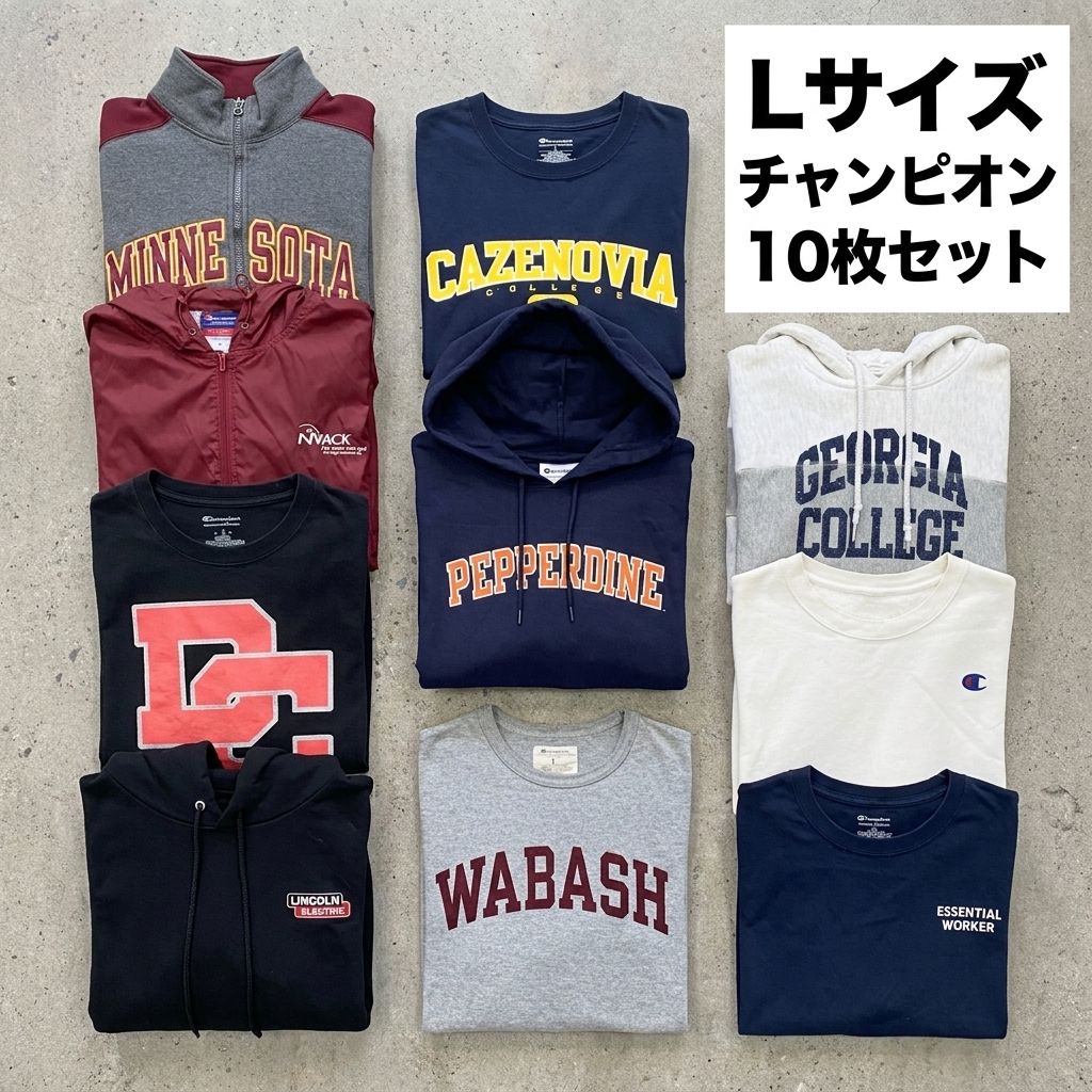 【10着まとめ売り！】Champion　チャンピオン　リバースウィーブ　半袖Tシャツ　アノラックパーカ―　スウェット　パーカー　アーチプリント　カプセルプリント　セット売り　Lサイズ　古着【値引き交渉OK！】