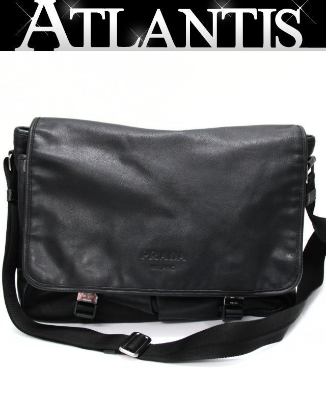 【極美品】プラダ ナイロン メッセンジャー ショルダーバッグ ブラック 三角ロゴ プラダ PRADA ロゴ メッセンジャーバッグ ショルダーバッグ レザー 黒