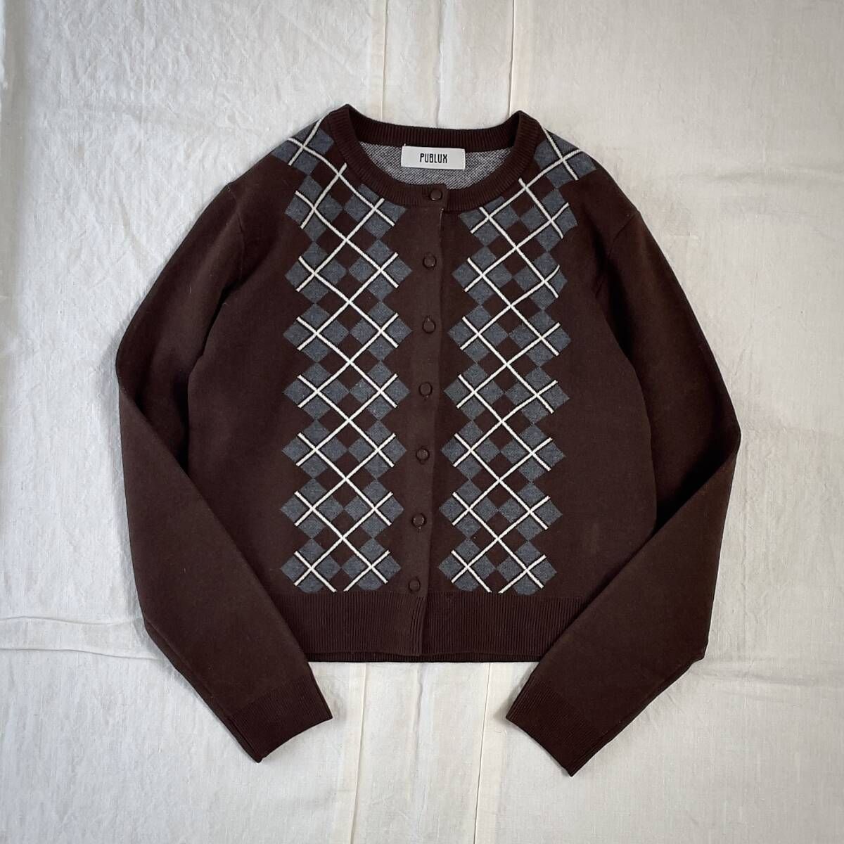 PUBLUX パブリュクス 25AW アーガイル柄 ジャガード ニットカーデ 