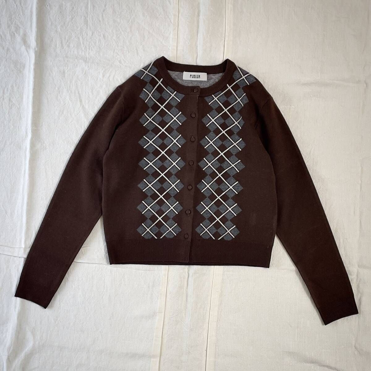 PUBLUX パブリュクス 25AW アーガイル柄 ジャガード ニットカーデ 