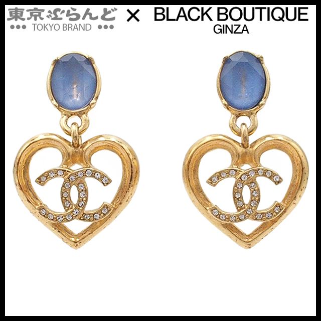 241100081758 シャネル CHANEL ピアス ゴールドxブルー メタル ラインストーン ハート ココマーク C23C レディース