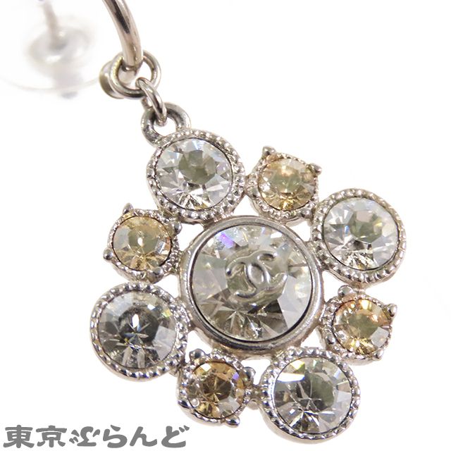 シャネル CHANEL ビジュー フープ ピアス シルバー メタル ライン